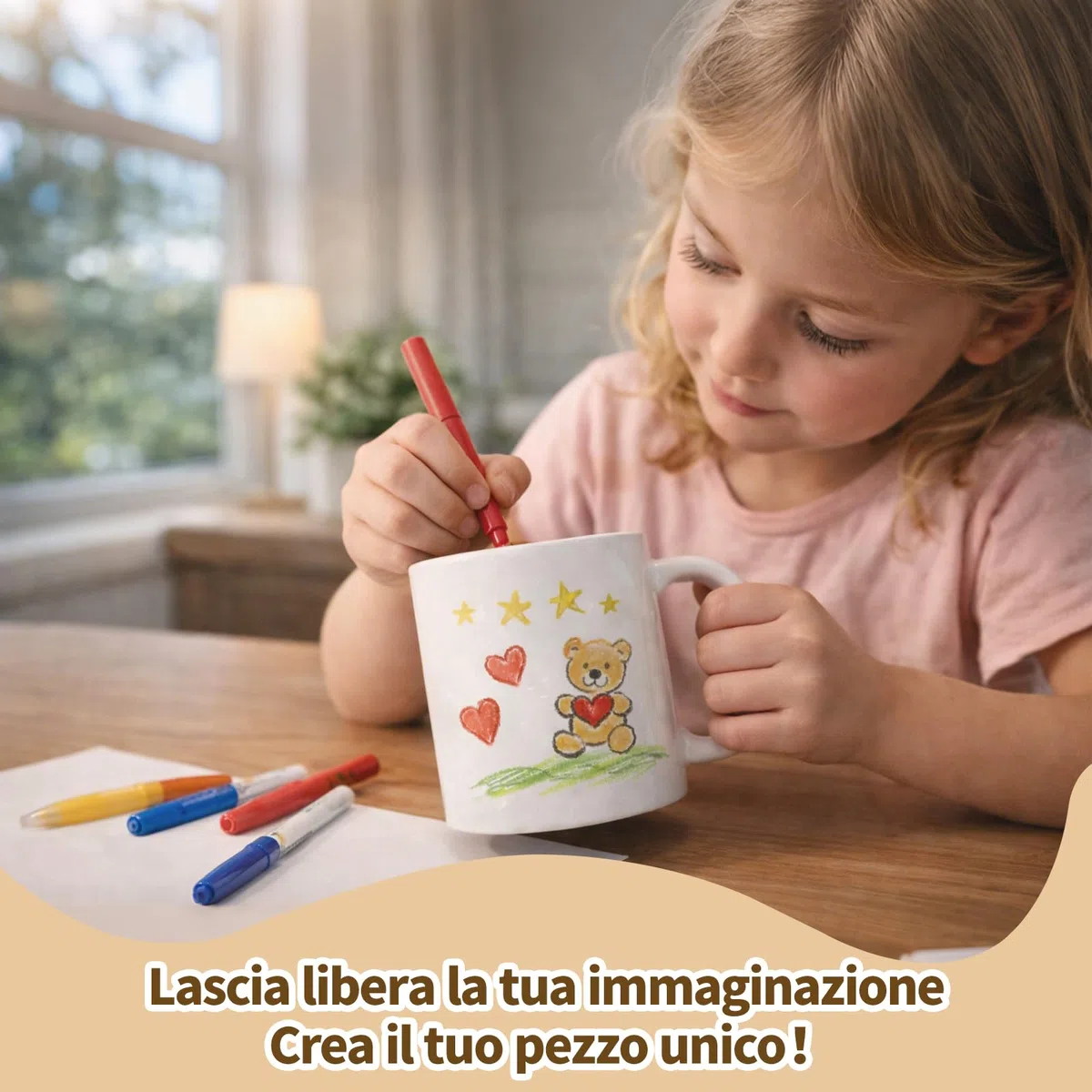 Kit Tazze da Dipingere 2 Tazze in Ceramica da Decorare 12 Pennarelli per Porcellana a Asciugatura Rapida 12 Stencil Design (24 Motivi) Astuccio & Istruzioni – Set Fai da Te Regalo