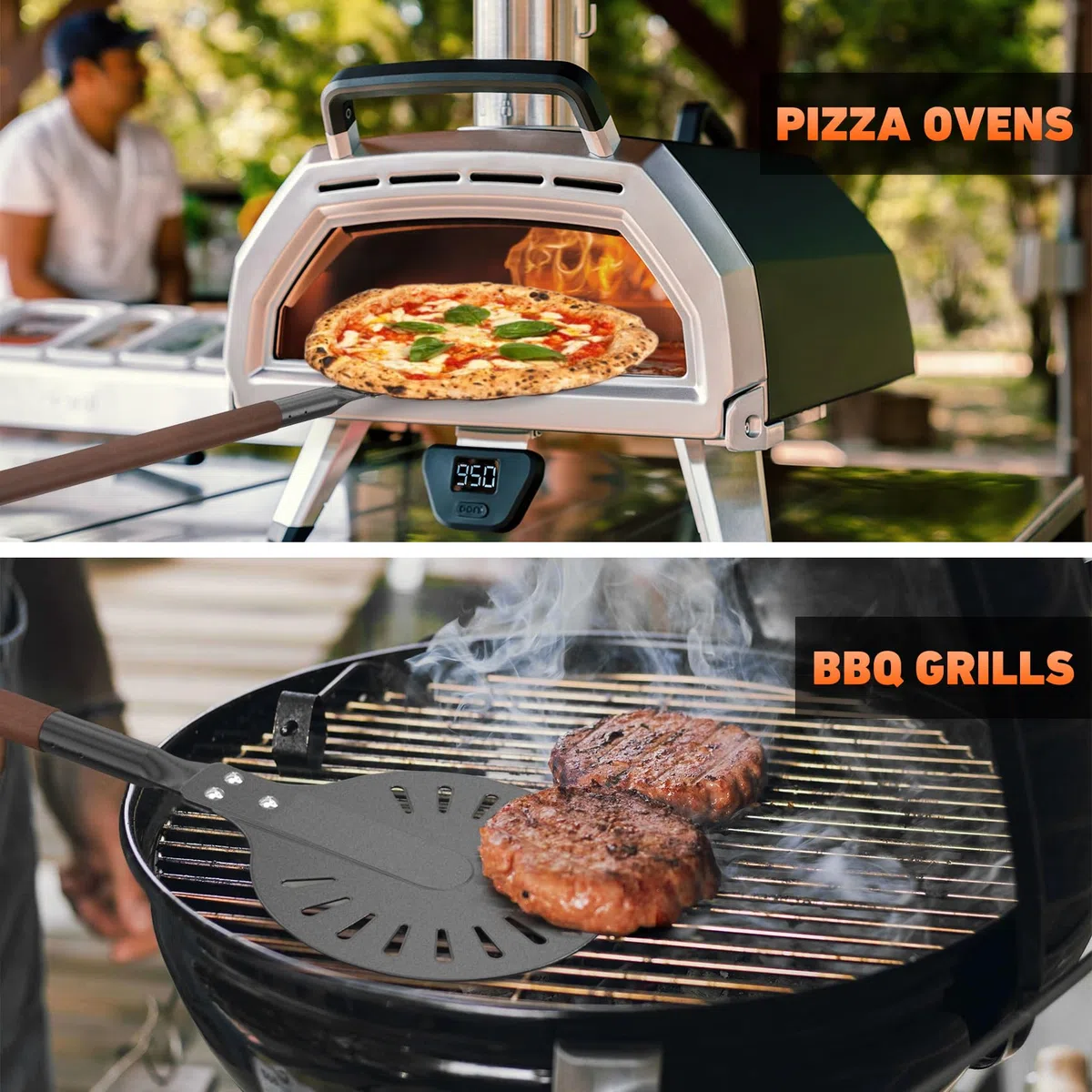Onlyfire Pala per Pizza Forata, 8 Pollici Palino per Pizza in Alluminio Anodizzato Duro con 96 cm Manico in Legno Isolante Rimovibile per Qualsiasi Forno de Pizza da Esterno o Interno