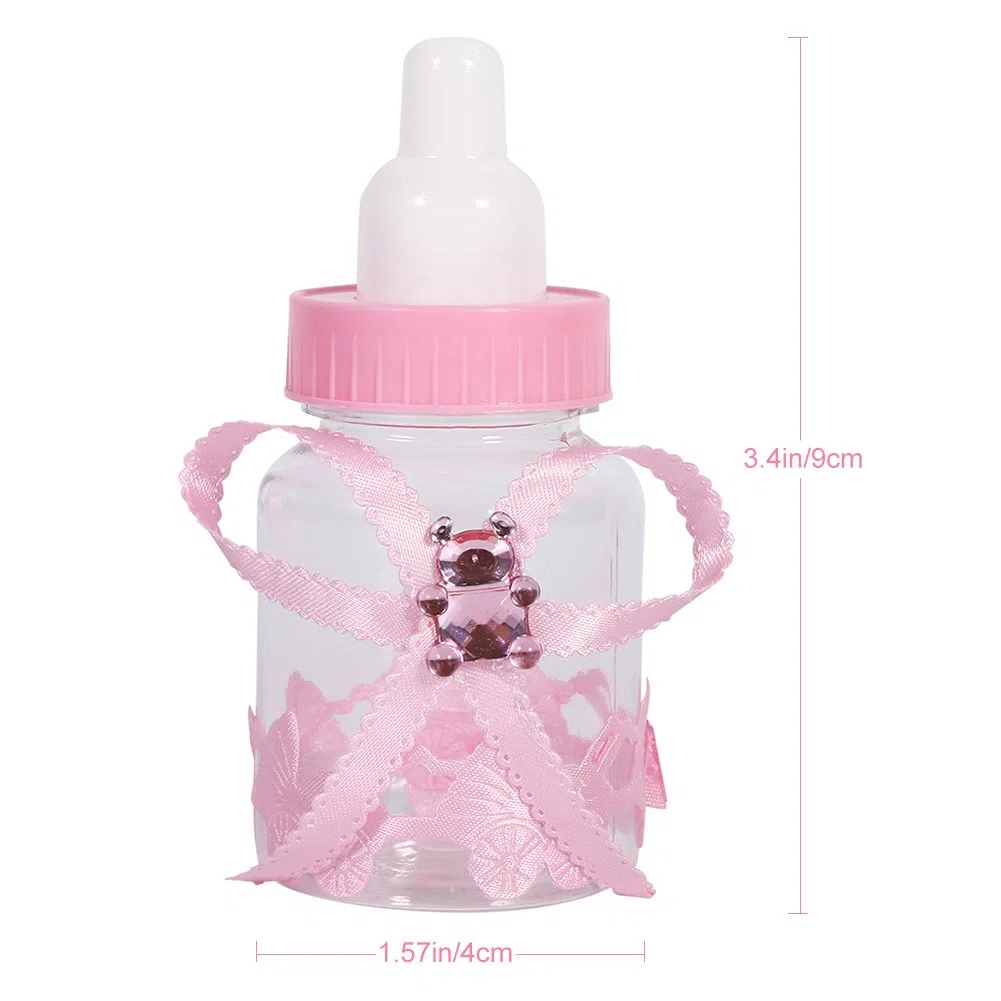 Hztyyier 50 Pezzi Biberon Scatola di Caramelle Regali per Feste in Plastica Bottiglie di Latte per Bomboniere Regali Baby Shower Decor(Rosa)
