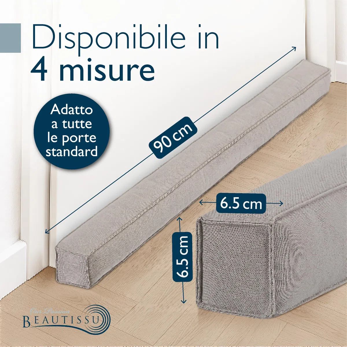 Beautissu Paraspifferi Sottoporta Magnetico 90 cm – Salsicciotto Paraspifferi Porta Finestre Ingresso Isolante – Stoffa Grigio Chiaro – Risparmio Energetico – Parafreddo per Porte e Finestre – Marin