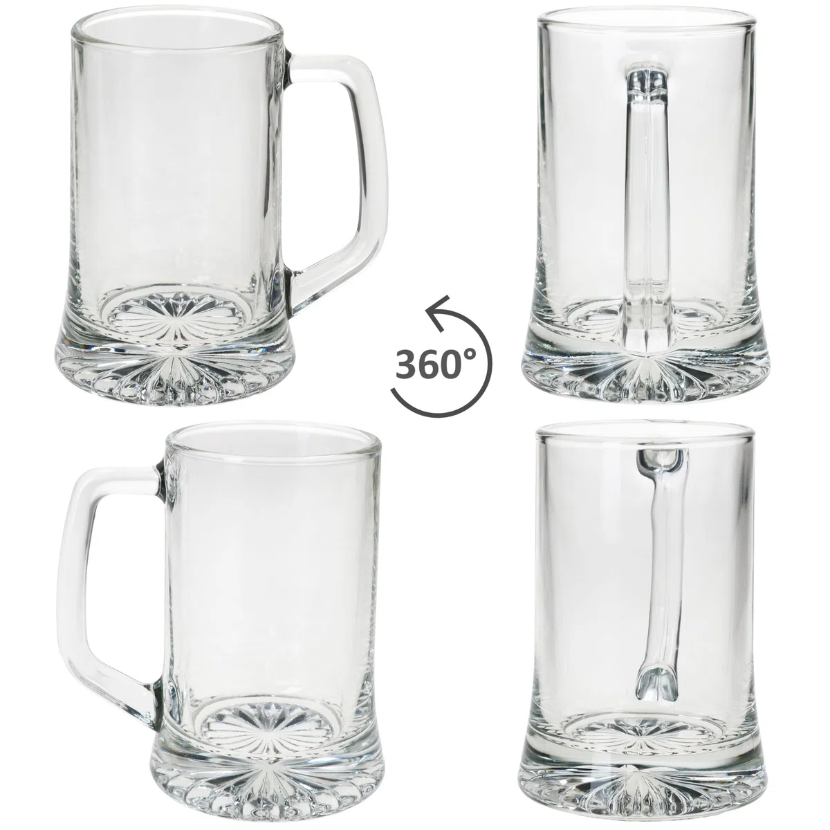 MamboCat Akki - Set di 6 boccali da birra da 0,2 l, altezza 12,2 cm, per 6 persone, in vetro con fondo a stella e manico, bicchieri da birra trasparenti da 200 ml, per feste