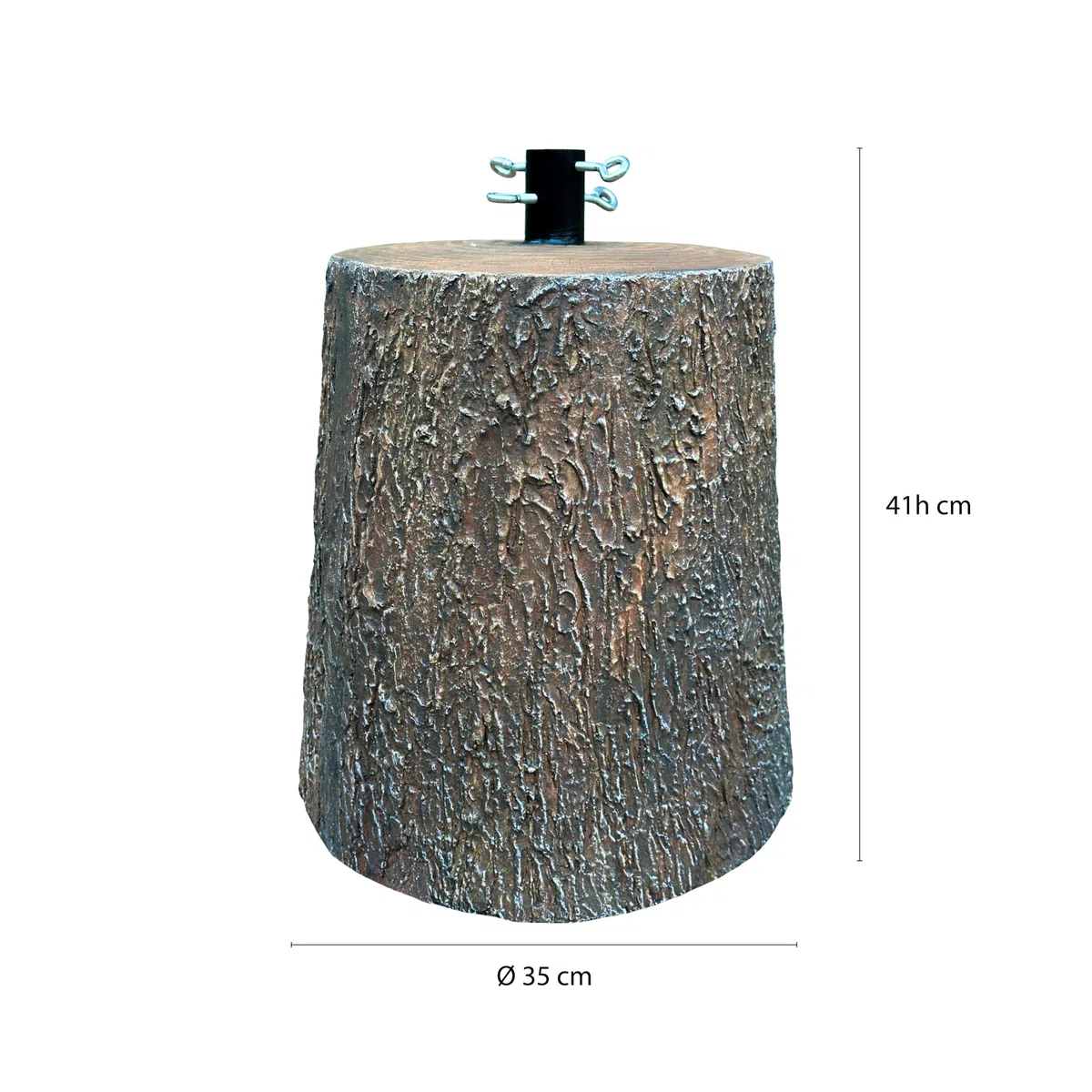 Base Supporto per Albero di Natale da 150 a 240H CM – Effetto Tronco Realistico, Gancio Metallo, Supporto per Alberi, Decorazioni - Kit di Fissaggio (Effetto Tronco Ø35X41CM)