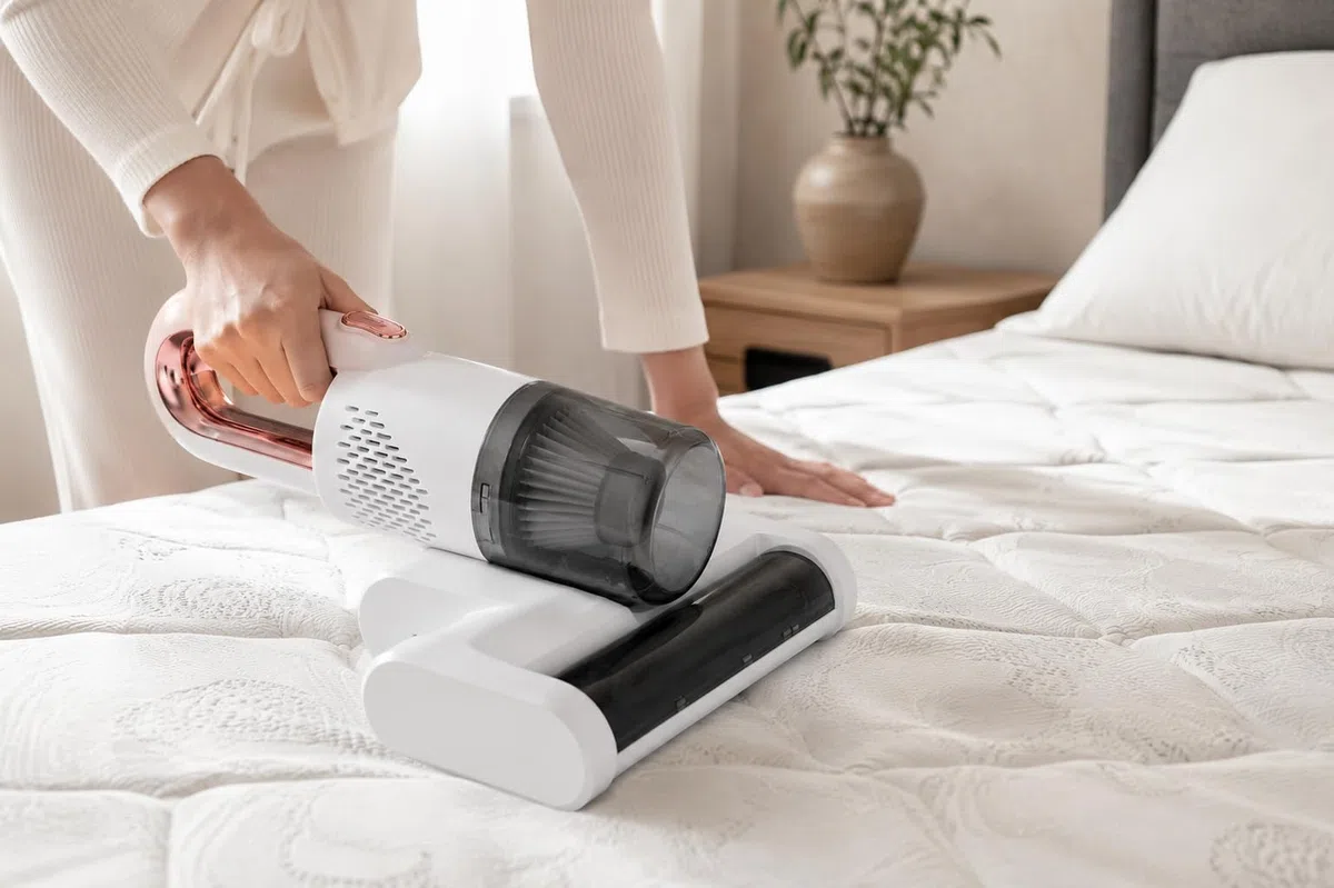 Aspirapolvere Antiacaro per Materassi Portatile, Aspiratore Multifunzione UV per Letto e Divano, Aspirapolvere Senza Fili con Filtro HEPA Lavabile, Rimozione Polvere e Peli, Ricarica USB