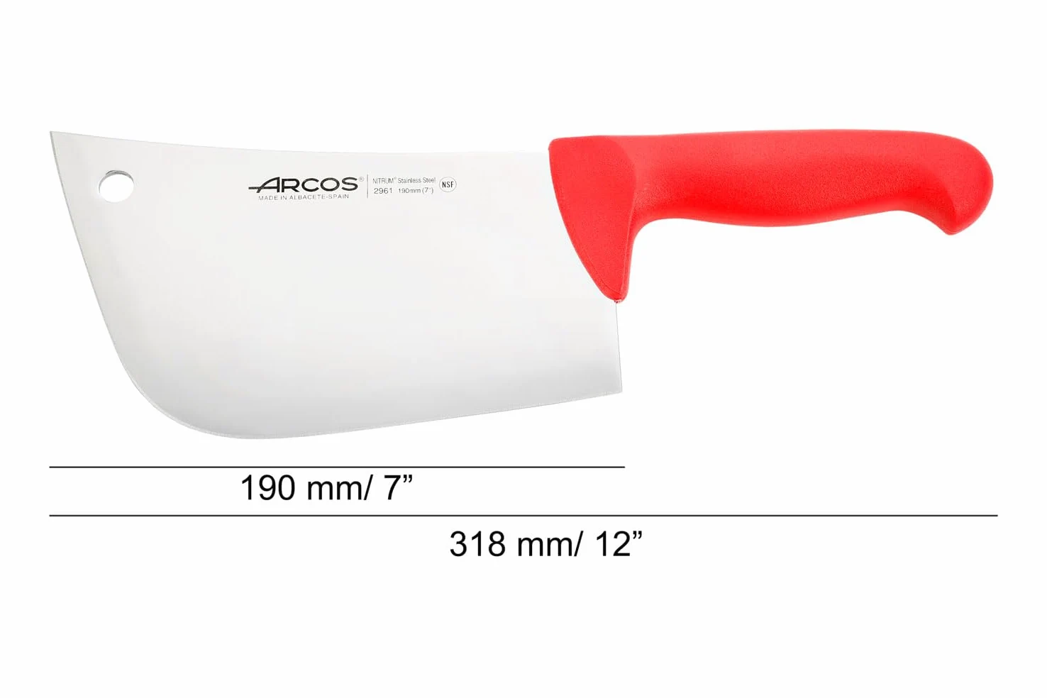 Arcos Coltello da Macellaio Cleaver – Lama in Acciaio Inossidabile 20 cm – Manico in Polipropilene, Resistente e Igienico con Sistema di Identificazione Colore – Rosso, Serie 2900