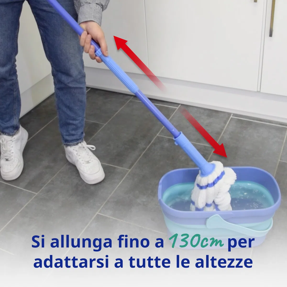 Spontex Twist Mop– Mop lavapavimenti in microfibra con sistema di strizzatura automatica integrato– Pad di pulizia non graffiante per macchie difficili – Pulisce pavimenti in laminato–Testina lavabile