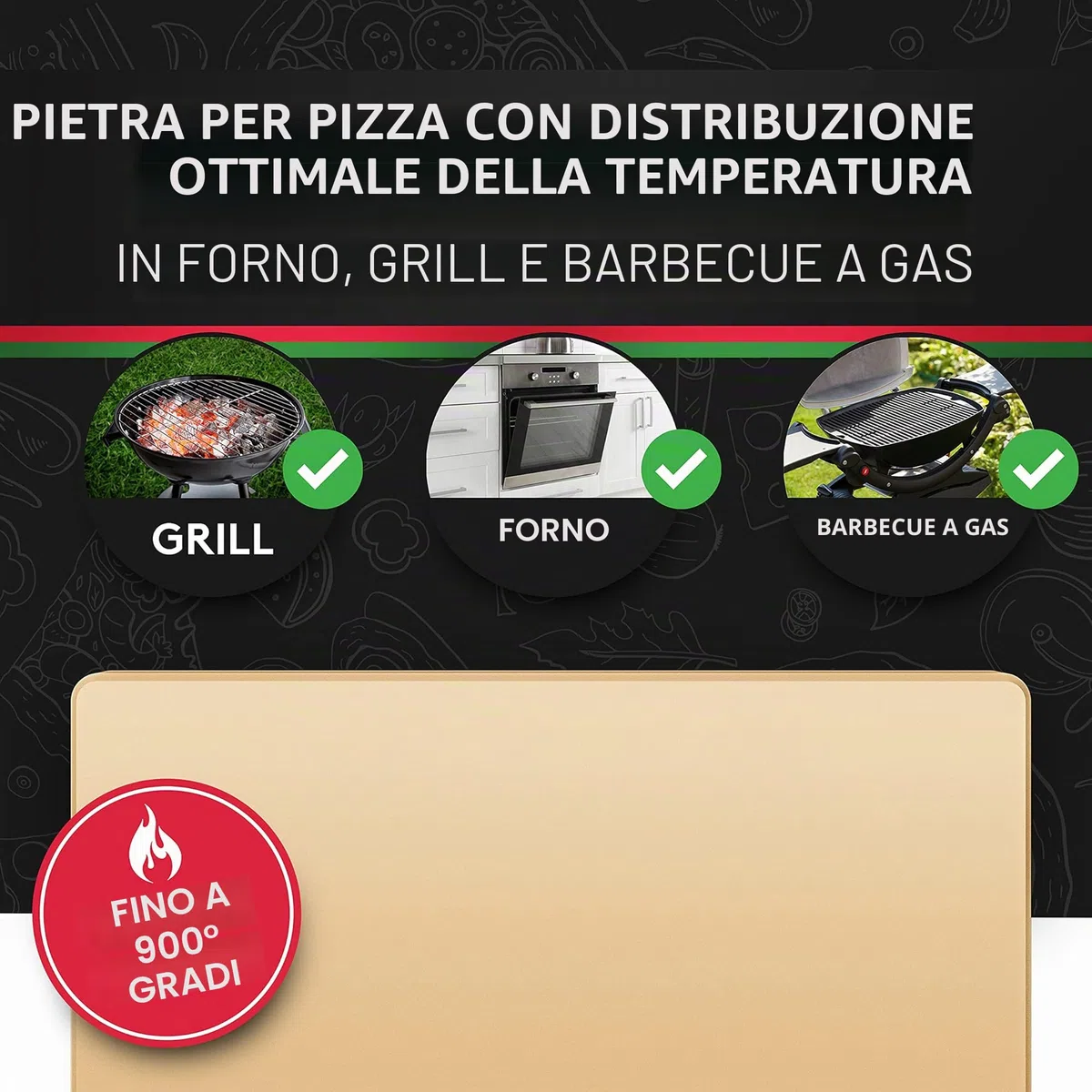 Pizza Divertimento Pietra refrattaria per pizza da forno - Con pala per pizza - Pietre di cordierite - Base croccante e condimento gustoso