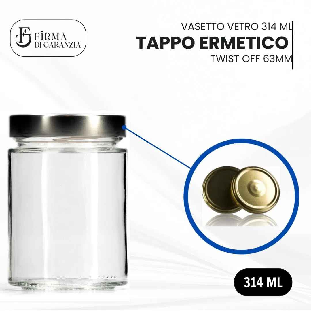 Firmadigaranzia srl Set da 72 Vasi 314 ml Std con Tappi 63 twist off idonei alla bollitura - Vasetti per conserve in vetro da 314 cc in vetro - Made in italy