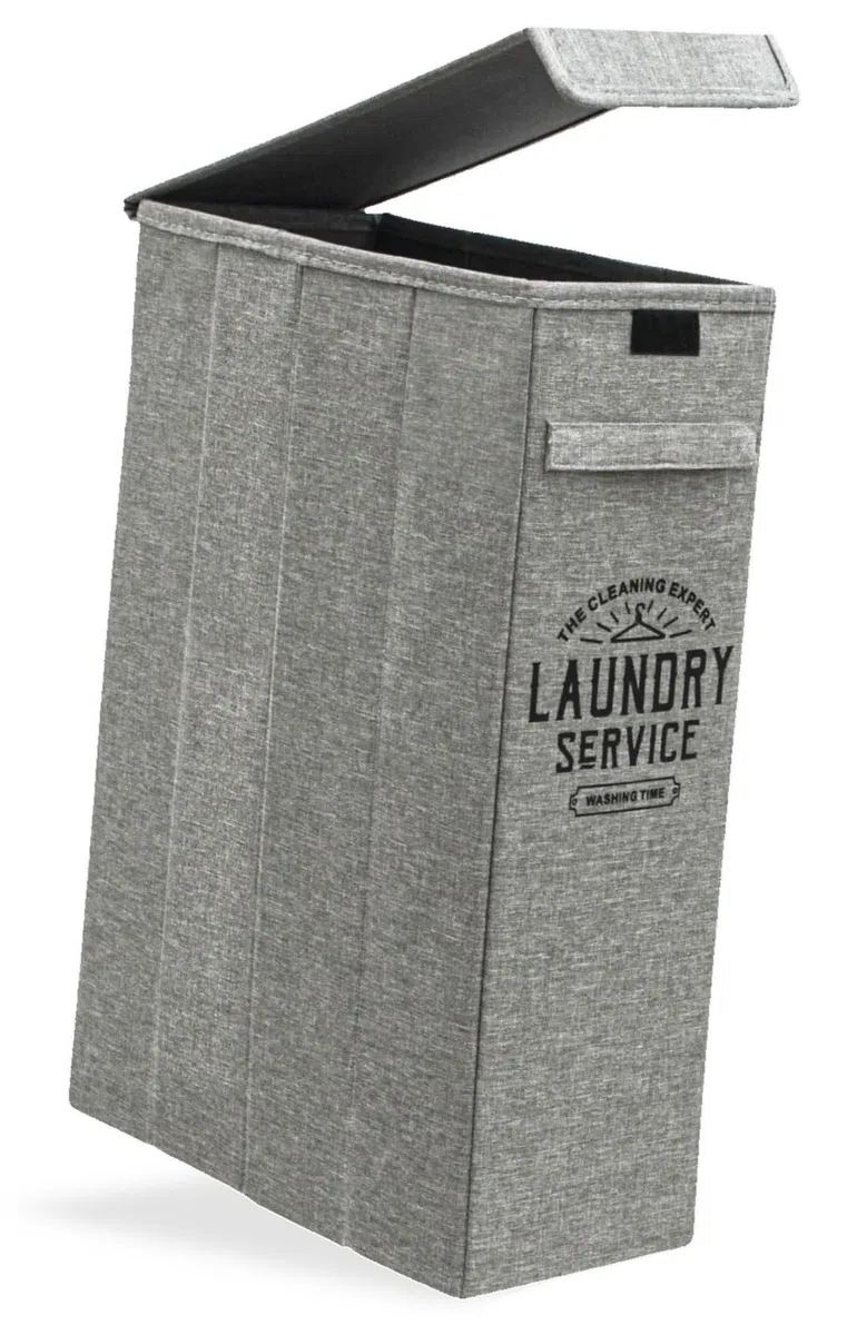 DuneDesign 20 cm Stretto: Cesta Portabiancheria con Coperchio - 20x40x60 Contenitore Alto e Stretto - 50L Cestino Portabiancheria Salvaspazio - Cesta Panni Sporchi - Porta Biancheria Sporca per Bagno