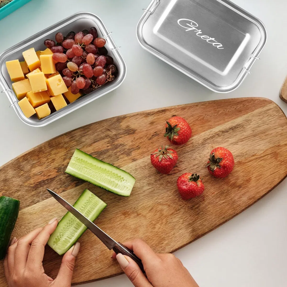 LOOXIS Scatola per il pranzo personalizzata in acciaio inox con incisione del nome o del testo - idea regalo per bambini, compleanno - con scomparti, inclusa separazione, lunchbox, bento box - L