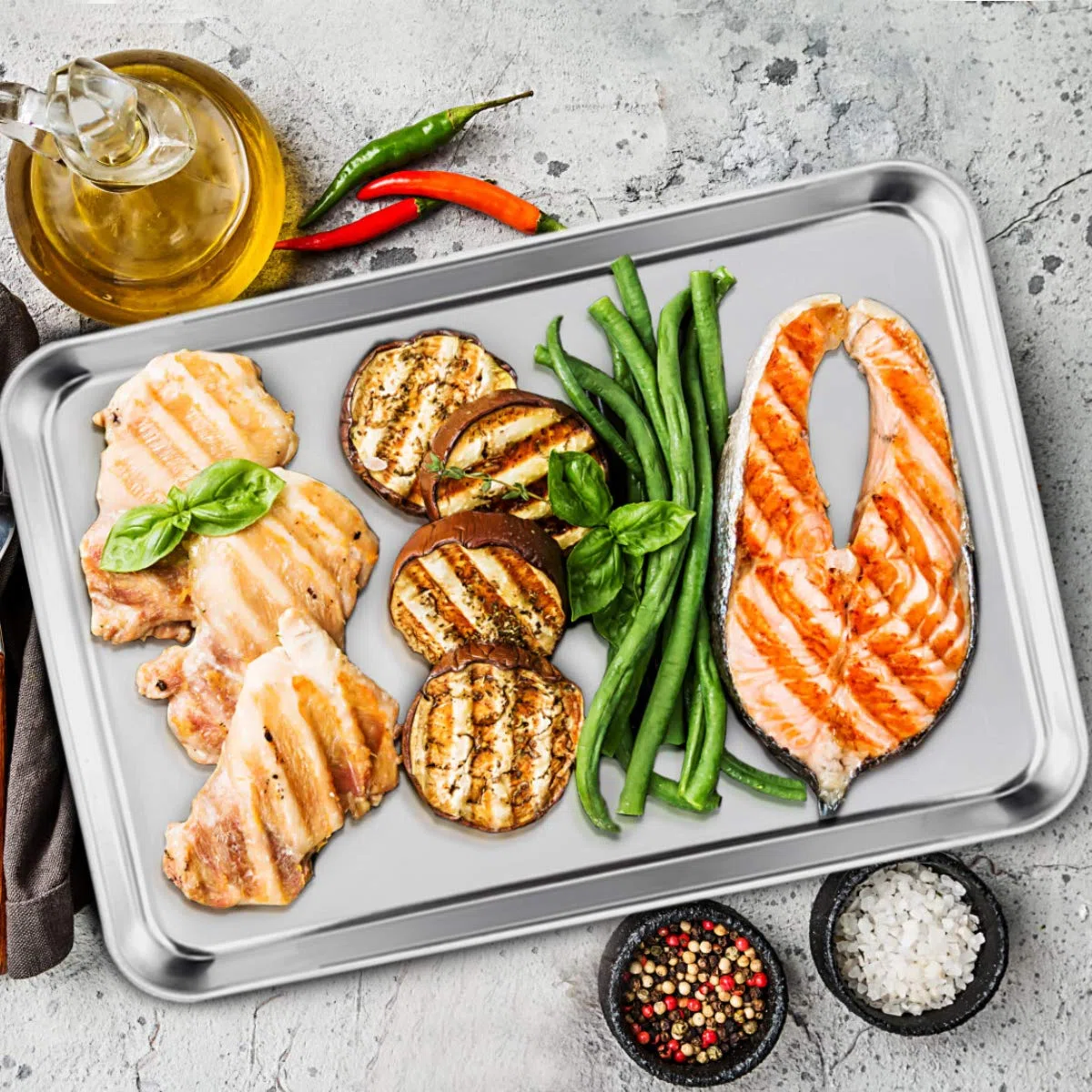 HaWare Set di 2 teglie da forno in acciaio inox – piatto a bordo – sano e non tossico, facile da pulire e lavabile in lavastoviglie