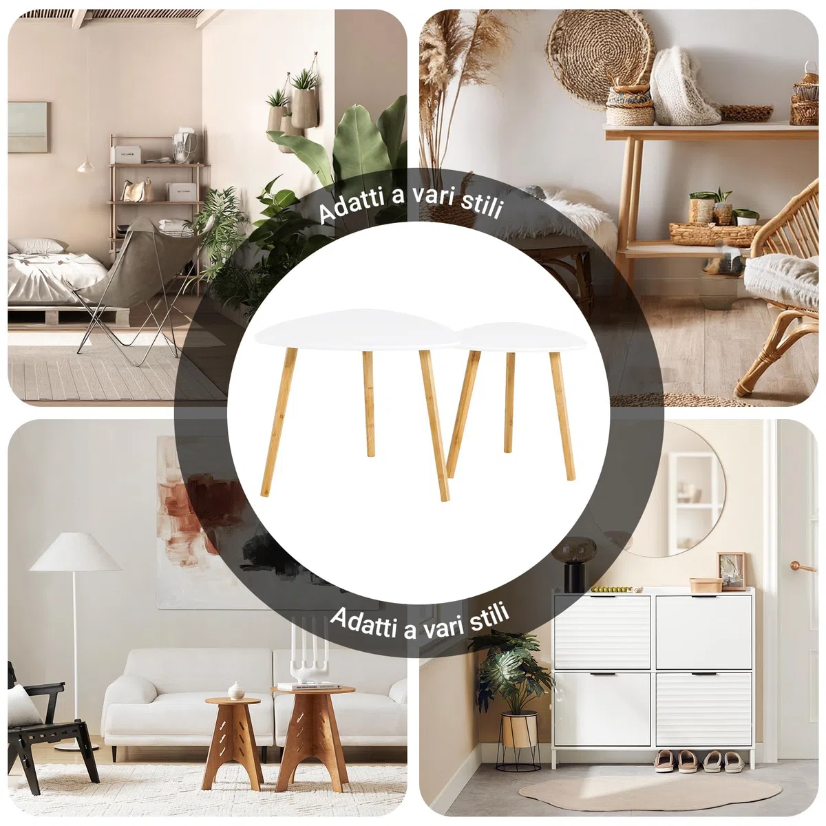 SoBuy Set di 2 Tavolino Salotto Sovrapponibili - Moderno Tavolino per Divano, Grande 55 cm e Piccolo 40 cm, Bianco - FBT74-W