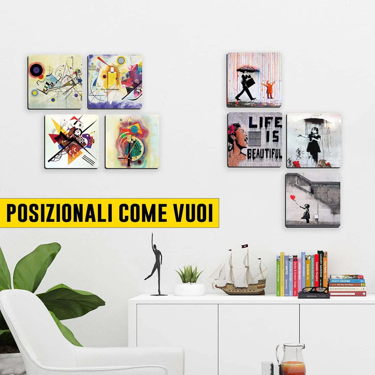 Giallobus - Quadri 4 Multi Pannello Art Board - Personaggi Famosi - Raccolta 1 - Legno MDF - 29,7x29,7 - x 4 Pezzi