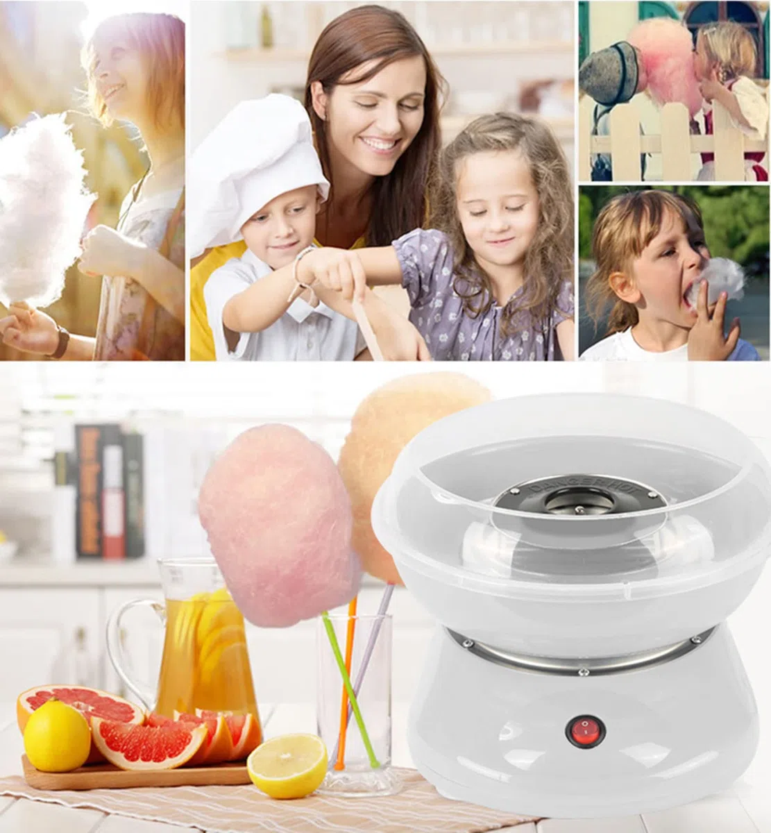 Macchina zucchero filato | ottimo per i bambini | Fai zucchero filato fresco a casa | Pronto in 5 minut | Include 1 misuratore per lo zucchero e 10 bastoncini di legno (Bianco)