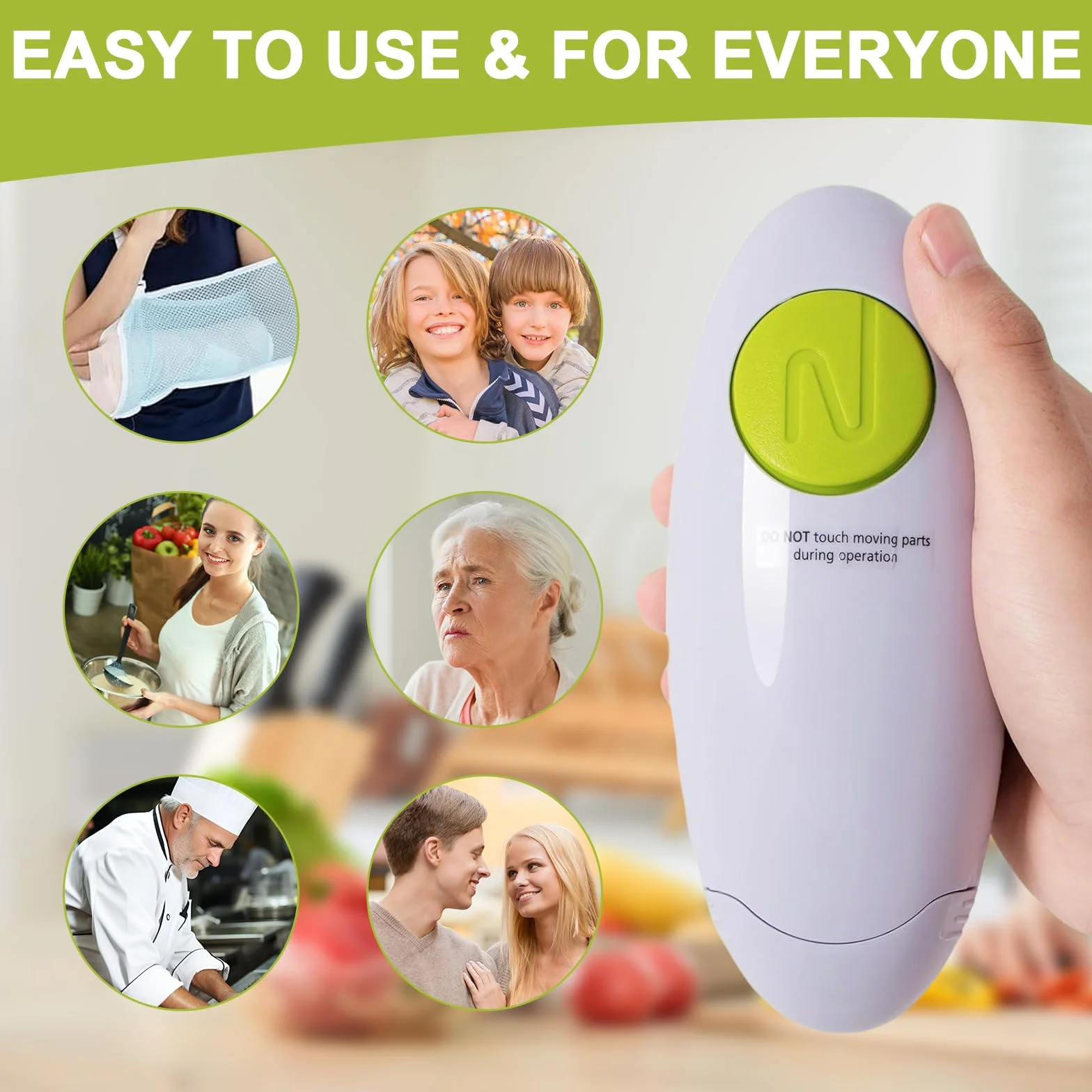 Apriscatole Elettrico – Apri barattoli Automatico Senza Sforzo, Perfetto per Casa, Accessorio Cucina per Tutti, Alimentato a Batteria (Bianco)