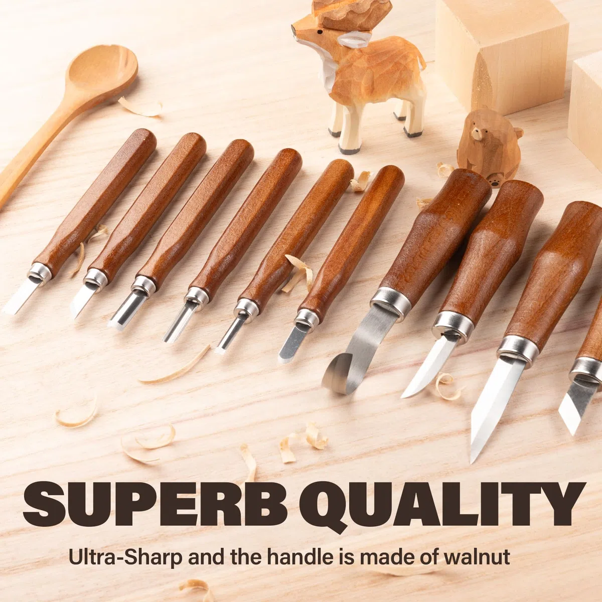 17-in-1 Kit per intaglio del legno, set di strumenti per intaglio del legno, set di coltelli da intaglio, kit per la lavorazione del legno, set di strumenti per intaglio del legno, con grandi scatole