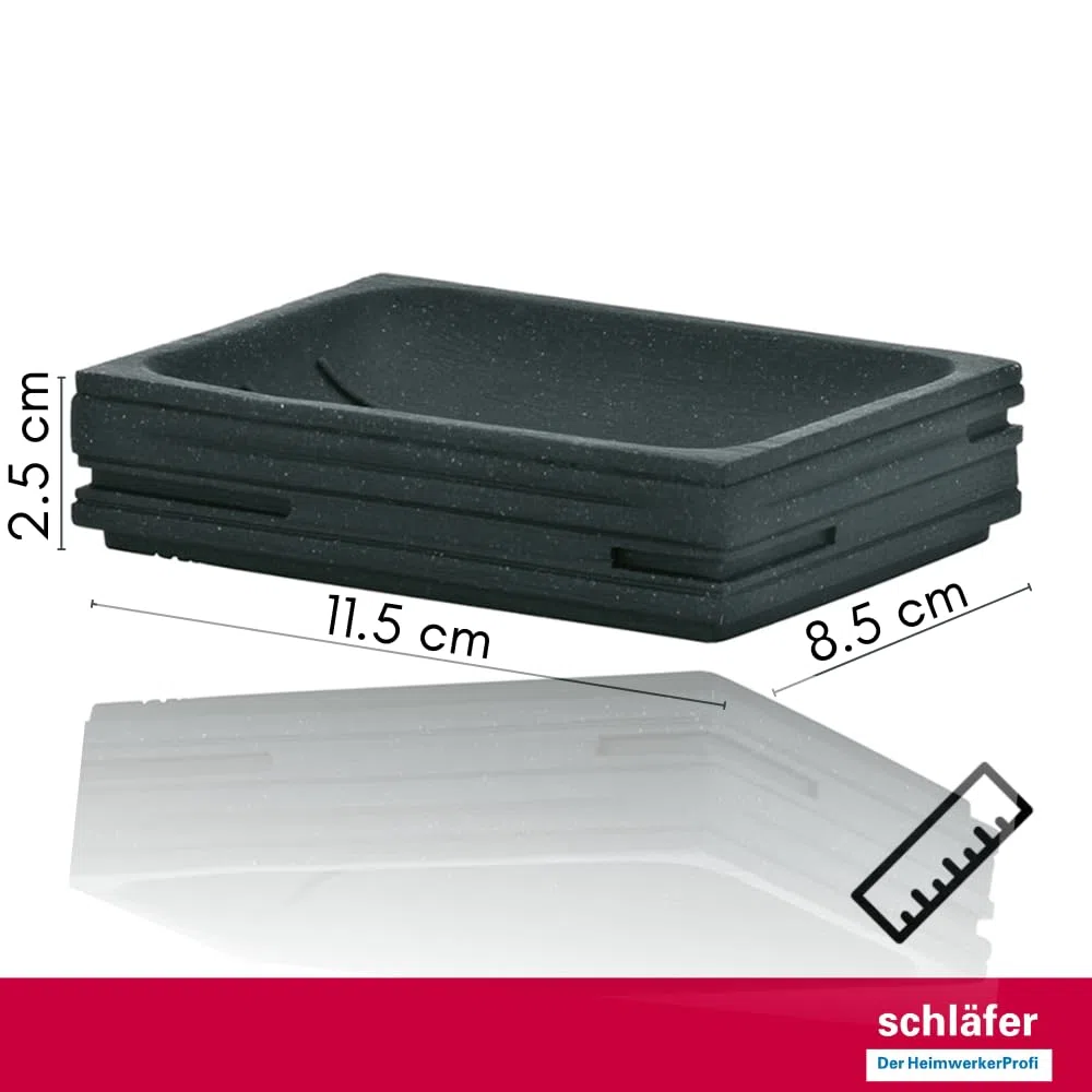 Schläfer 285100 | Set Bagno con Dispenser Portasapone, Portaspazzolino e Portasaponetta, Accessori in Resina Effetto Pietra Naturale Grigio Antracite, 3 Pezzi