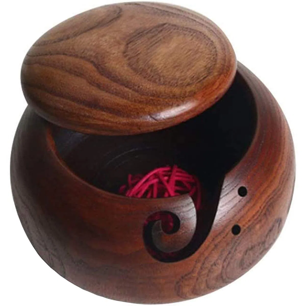 Ciotola di Filato Grande, 6,3 Pollici Ciotola di stoccaggio di Filati Portatile in Legno Realizzata in Palissandro con Coperchio Supporto di Lana per Maglieria
