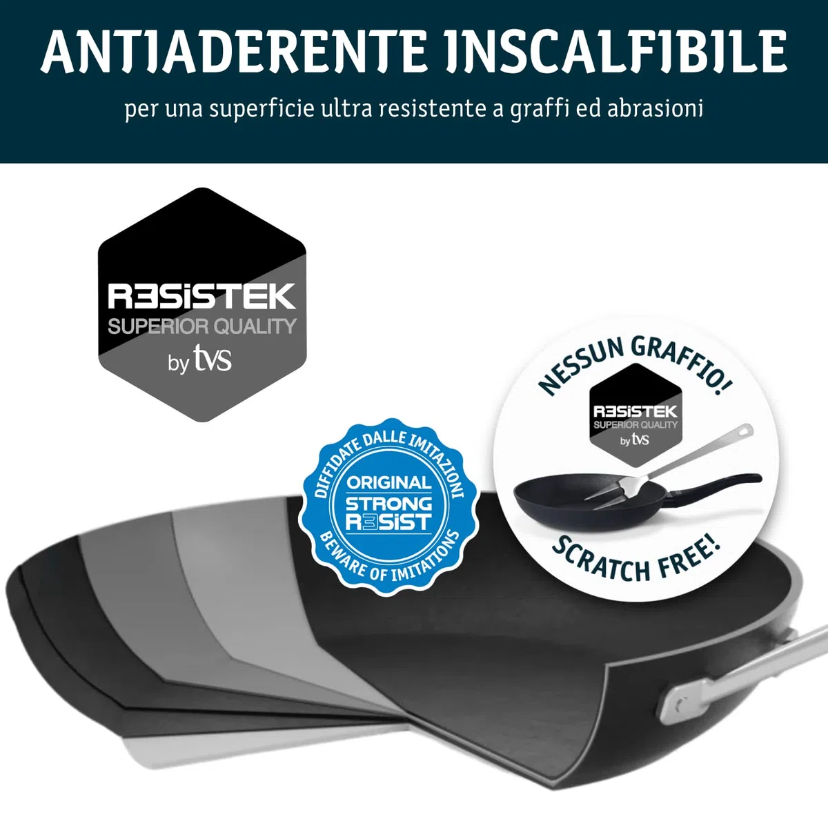 TVS Padella Antiaderente ISPIRATA - Ø24 cm, Resistente ai Graffi, Alto Spessore, Senza Nichel, Compatibile con l'Induzione, Made in Italy
