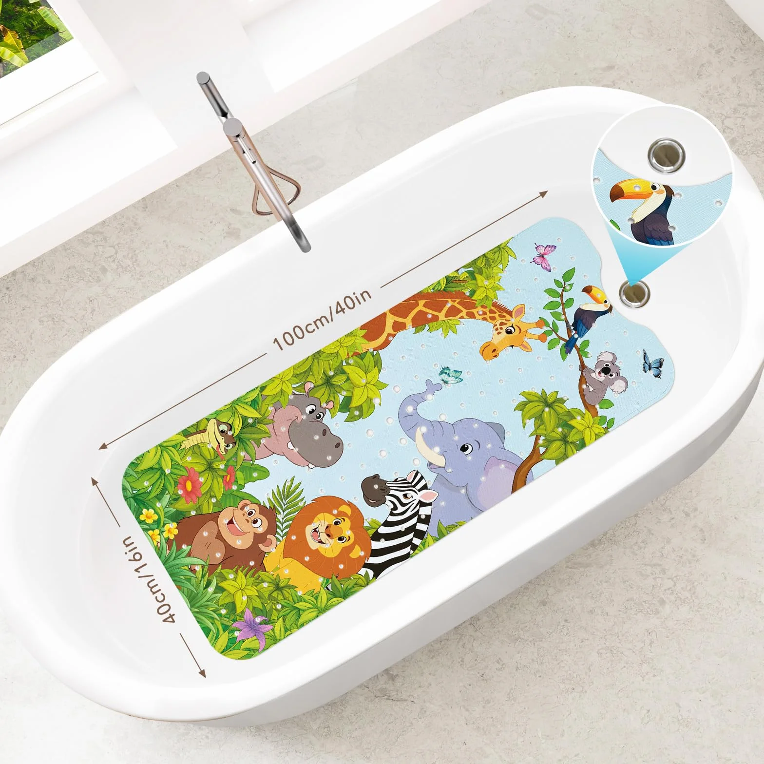 SHUCHING Tappetino Vasca Antiscivolo Bambini, Tappetino Doccia Antiscivolo Lungo 100x40cm, Tappeto Vasca da Bagno Bambini Antimuffa e Lavabile in Lavatrice, Animale dei Cartoni Animati