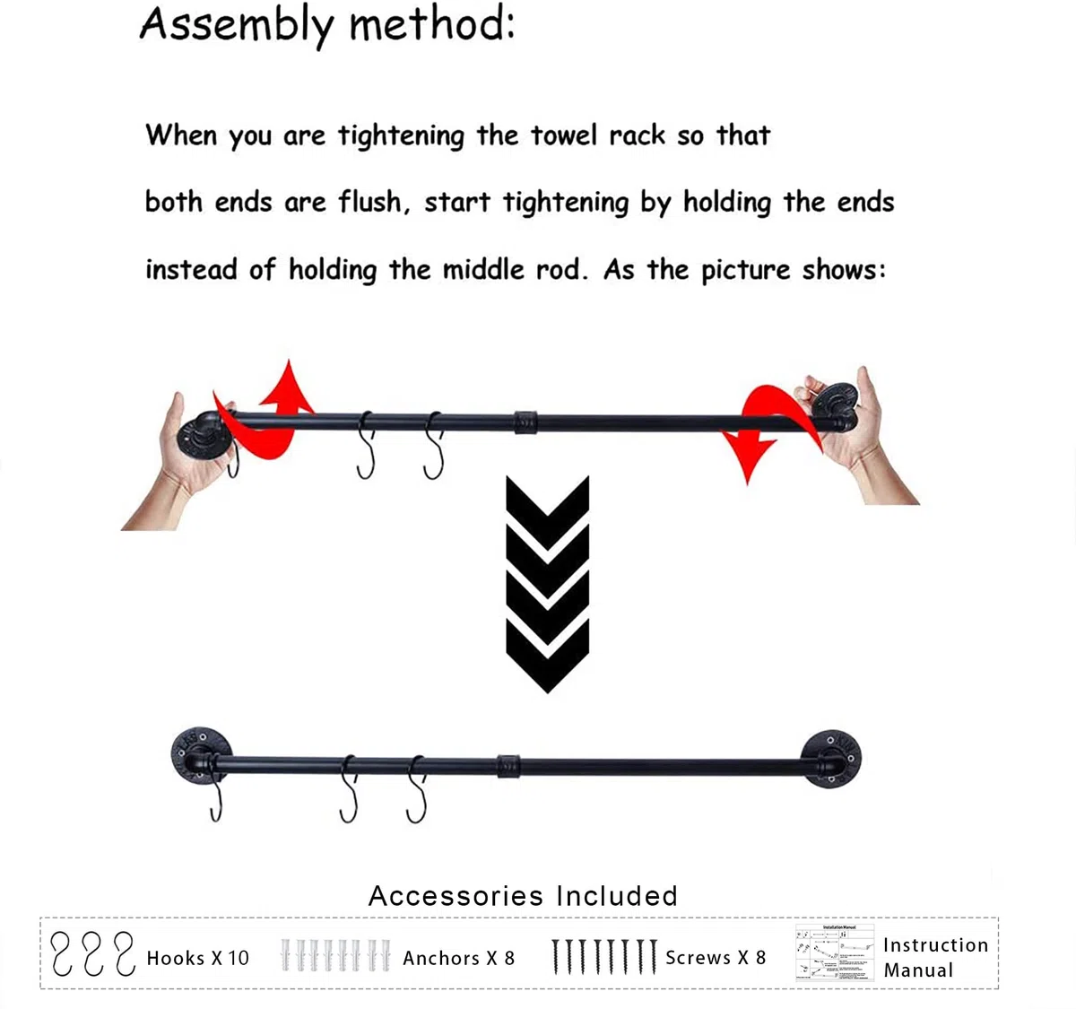 WuGeShop Supporto da parete per pentole, con 10 ganci, organizer per utensili da cucina, portapenne, nero