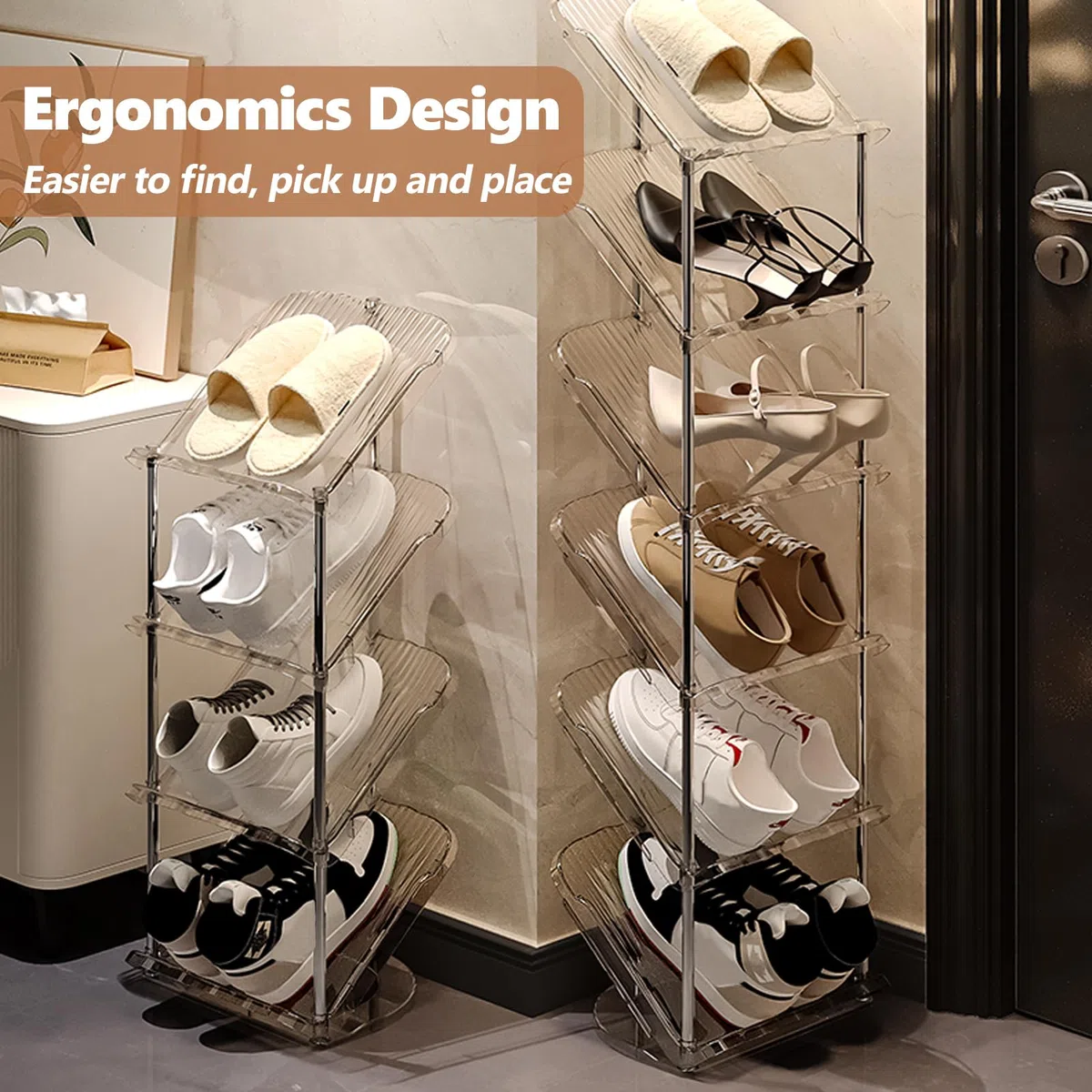Patinao Scarpiera Salvaspazio Slim a 5 Livelli - Organizer Da Armadio, Porta Scarpe Ingresso, Scaffale Alta in Plastica per Shoes