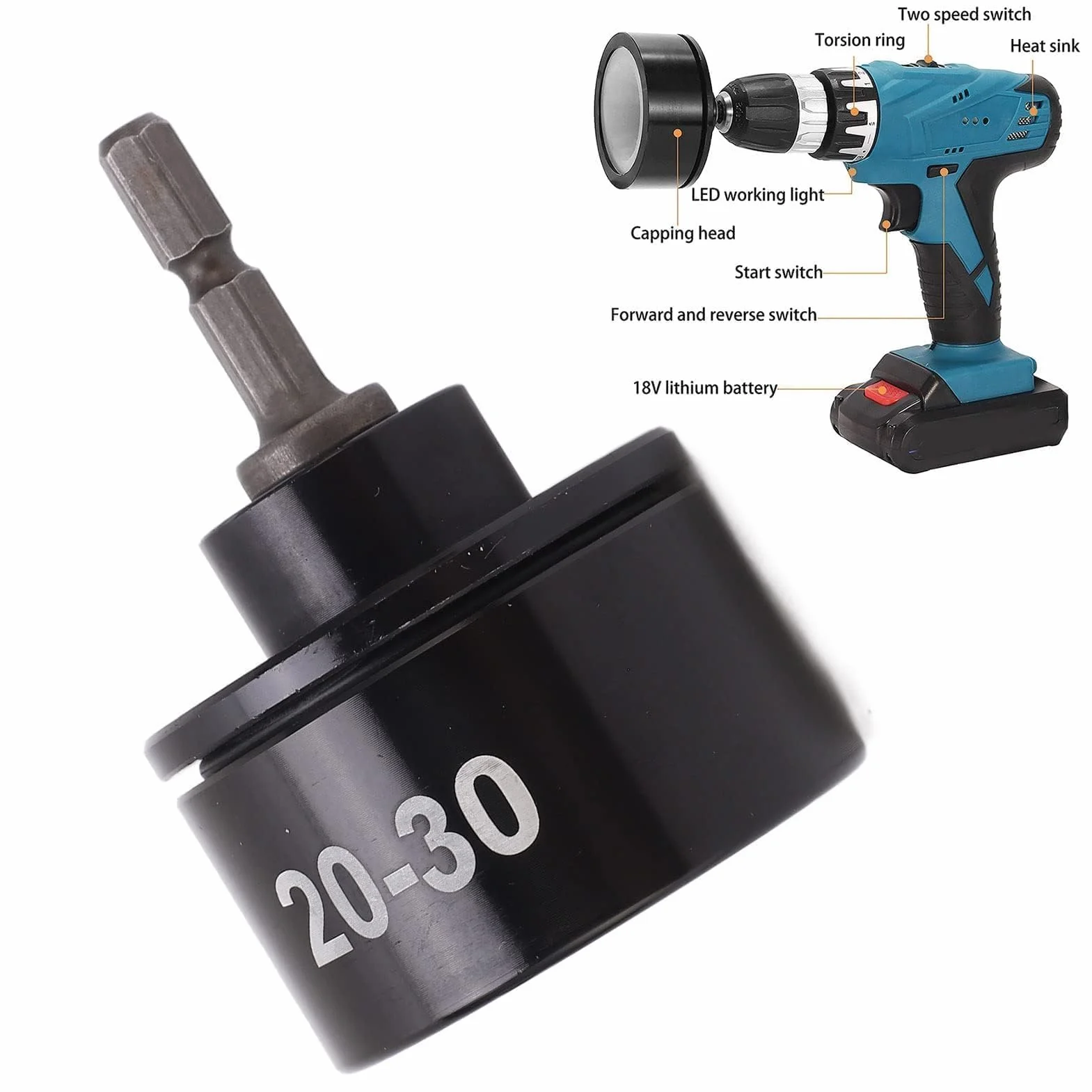 Tappatore Per Bottiglie,Testa Elettrica Per Sigillatura Tappi Testa Per Tappatura Bottiglie in Metallo Testa Rotante Per Serrare, Allentare E Ruotare Tappi Con Diametro Da 20 Mm A 30 Mm
