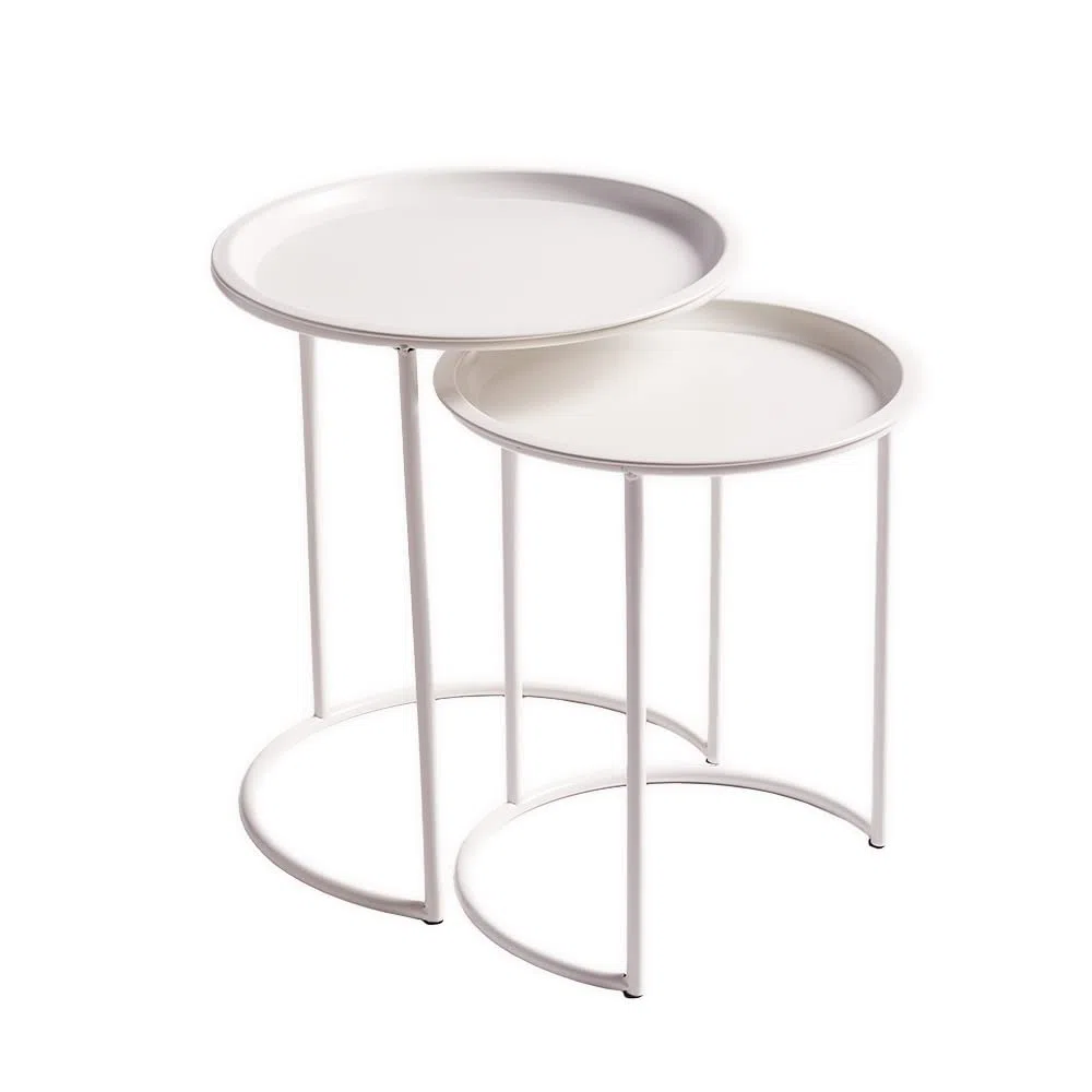 Set 2 tavolini caffè laccati bianco opaco impilabili - tavolini design set salvaspazio - 2 pz (Bianco) - Pronta consegna