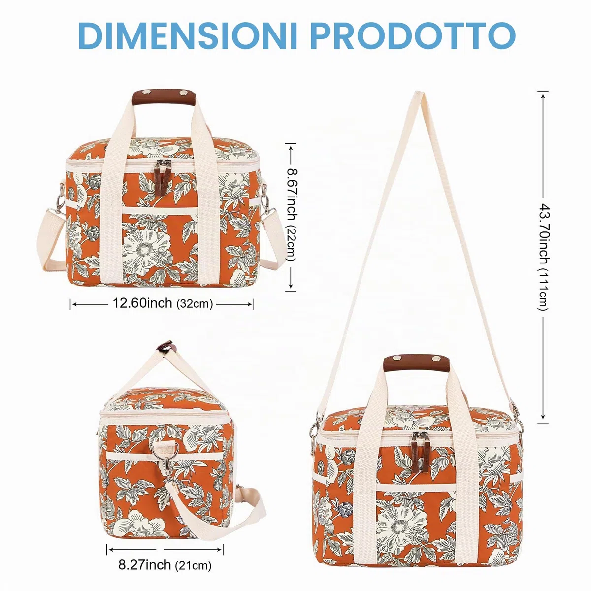 Nanxson Borsa Termica Porta Pranzo 9L/15L/29L Borsa Frigo Pranzo Floreale Lunch Box con Tracolla Regolabile per Campeggio Lavoro Scuola Viaggio (15L,A-Arancione Fiore)