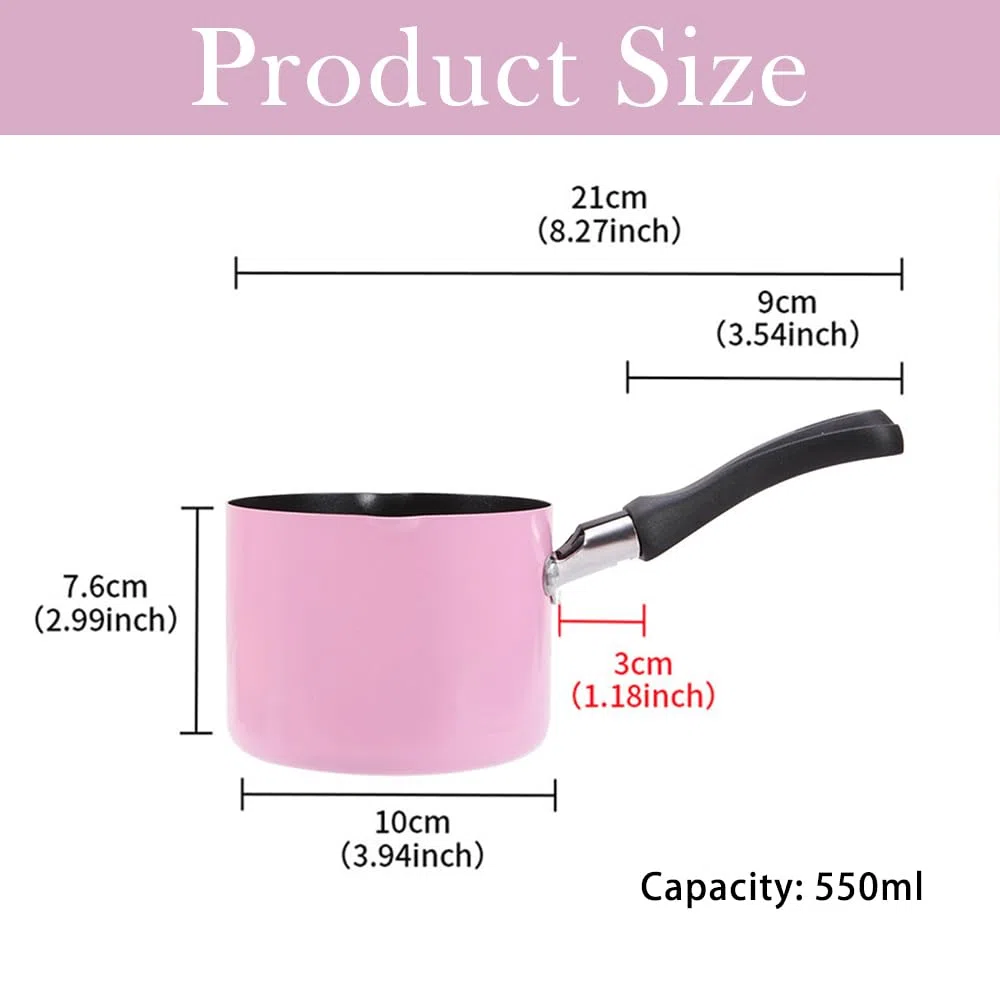 Mini Casseruola con Manico, 550ml Ø10cm Mini Pentolini da Latte Pentola per Zuppa, Burro Scaldatore con 2 Beccucci per Cioccolato, Latte(Rosa)