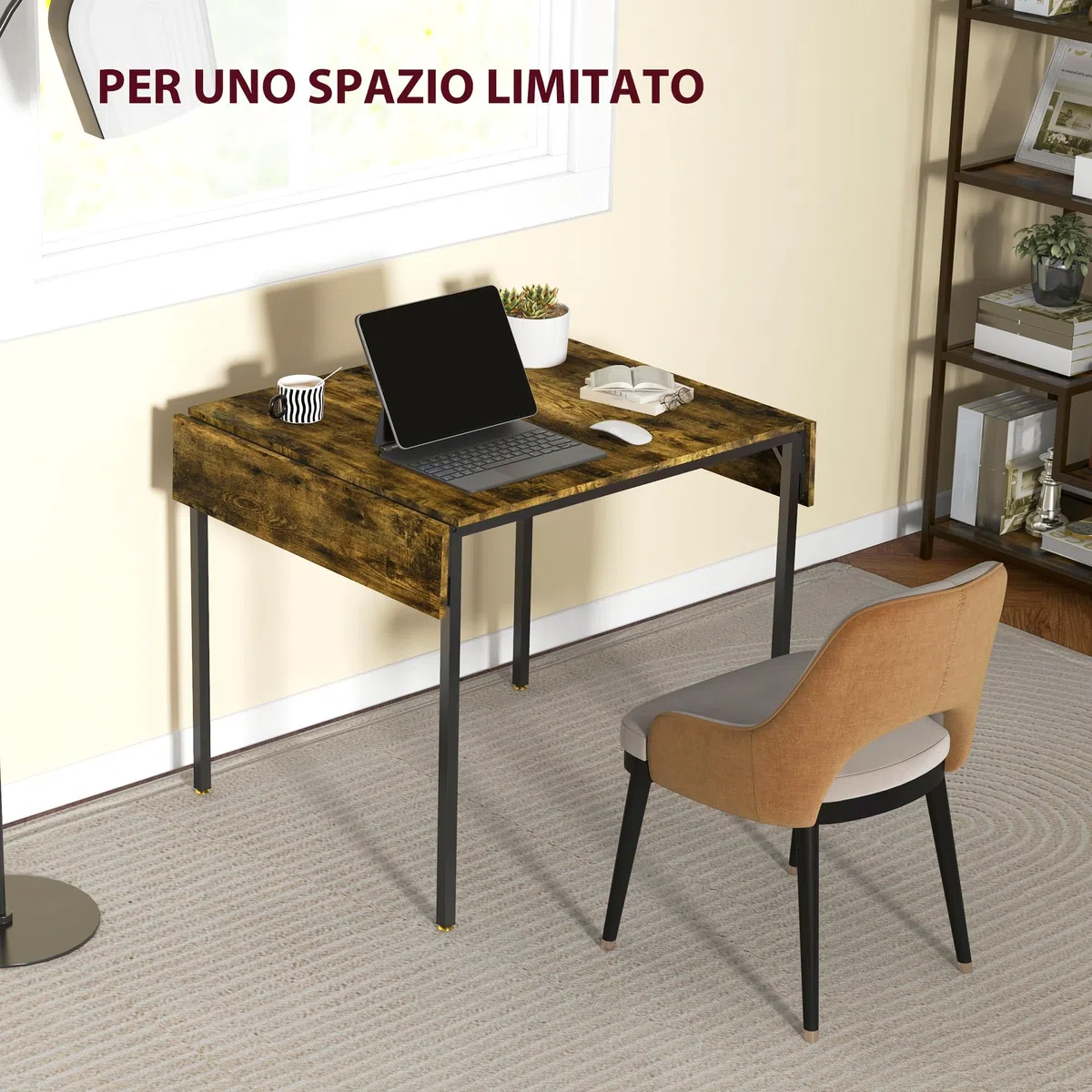 HOMCOM Tavolo da Pranzo a Ribalta stile Industriale per 2-4 Persone con 2 Lati Allungabili, Tavolo Pieghevole da Cucina per Piccoli Spazi in Legno e Metallo, 120x79x79 cm, Marrone Rustico