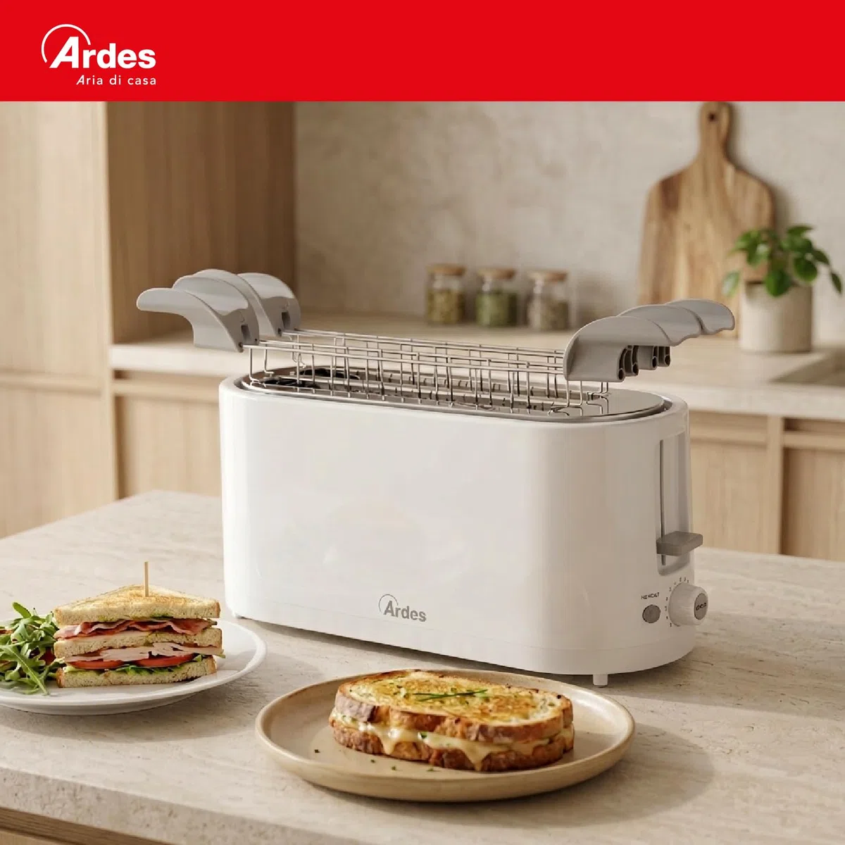Ardes TOSTO SLEEK PLUS ARTOAST02 – Tostapane a 4 fette con pinze in acciaio inox, 7 livelli di doratura, 3 funzioni, vassoio raccogli briciole rimovibile e design elegante