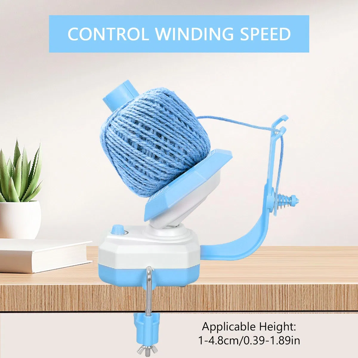 mumisuto Avvolgitore di Filati, Elettrico Avvolgitore per Gomitoli Di Filati, Automatico Avvolgitori per Palline, Facile da Installare e Utilizzare, Robusto, Avvolgitore per Filati con Manico(Blu)