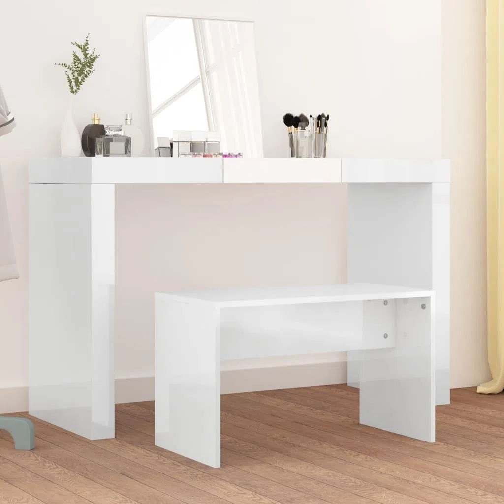 vidaXL Sgabello moderno in bianco lucido – robusta struttura in legno ingegnerizzato – versatile per camera da letto, soggiorno e guardaroba – facile da montare