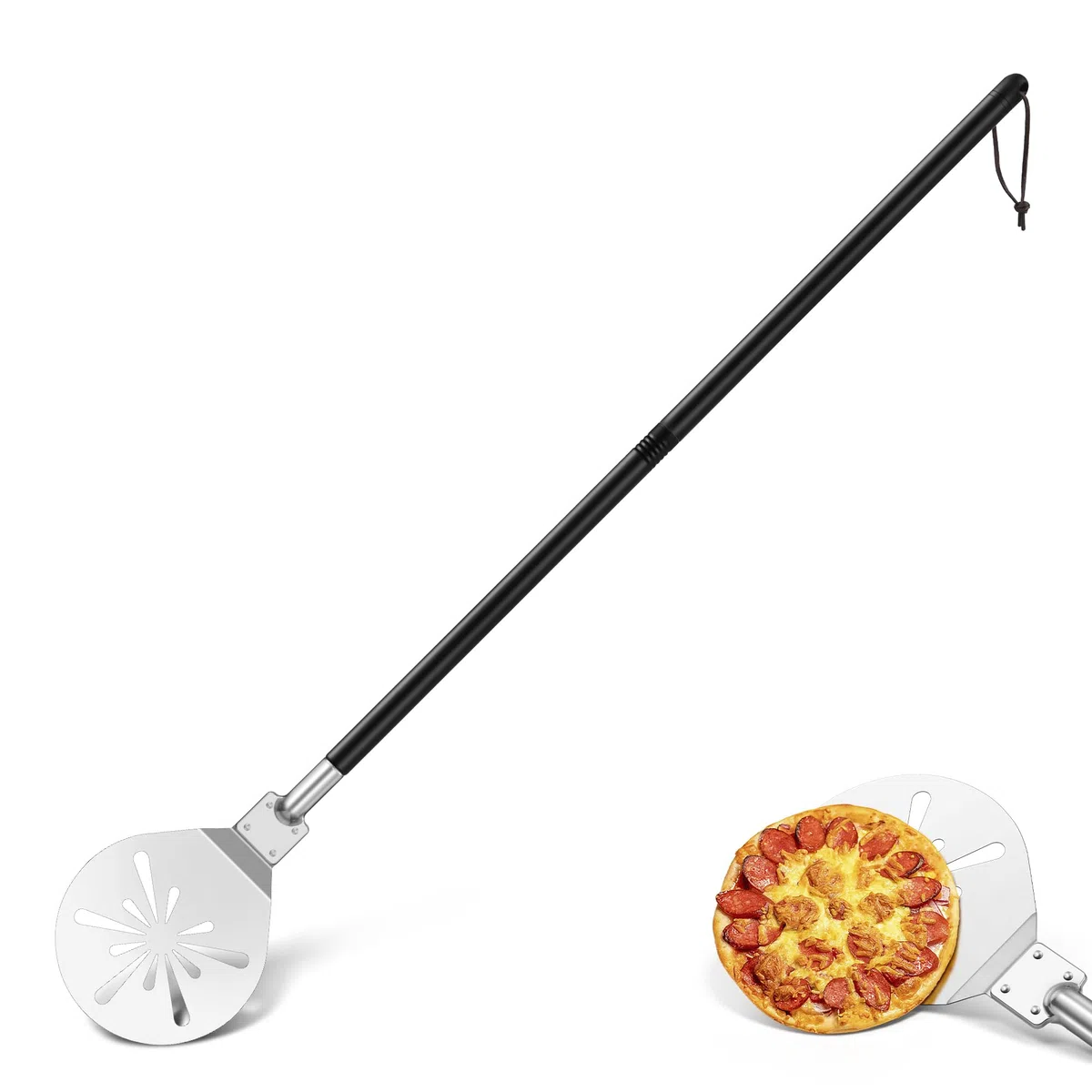 Herogo Pala per pizza, 9 pollici in acciaio inossidabile forato, accessorio in metallo con manico rimovibile, superficie liscia e sicuro per il forno, 9 pollici