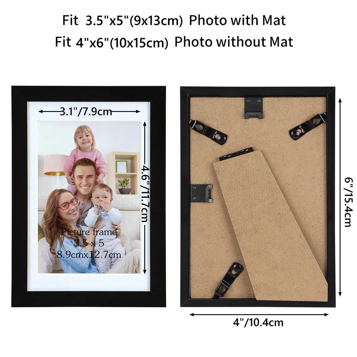 Giftgarden Cornice 9x13 con Passepartout, Cornice 10x15 Senza Passepartout, Portafoto da Tavolo e Parete, Set di 10, Nera
