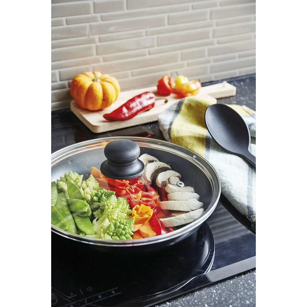 Sitram 712380 Padella Agile 28 cm in alluminio con rivestimento antiaderente nero senza PFOA - manico rimovibile con clip - coperchio in vetro - tutti i tipi di fornelli inclusa induzione, 3 litri