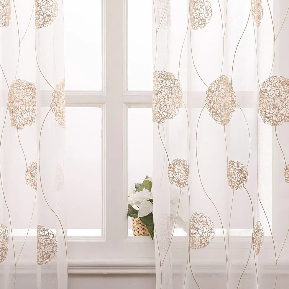 MIULEE Tenda per Camera da Letto, Tende Voile con Oro Ricamata Motivo, Tende Bianche Trasparenti con Occhielli, Tenda Finestra Interni per Casa Soggiorno e Salotto 2 Pezzi,2xL 140 x A 245 cm