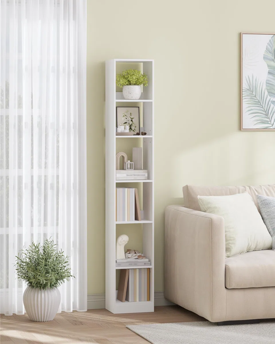 Hzuaneri Libreria a 6 Ripiani, Scaffale Libreria, 24 x 30 x 183 cm, per Soggiorno Studio Ufficio Camera da Letto, Bianco BC09603X