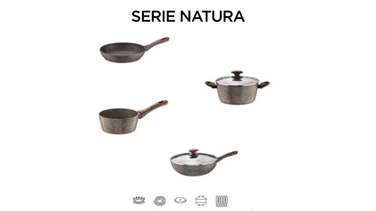 Pintinox Casseruola Alluminio Serie Natura, Antiaderente Effetto Pietra, Manico Effetto Legno, Coperchio in vetro con pomolo soft-touch effetto legno, Adatta all'Induzione, Diametro 20 cm
