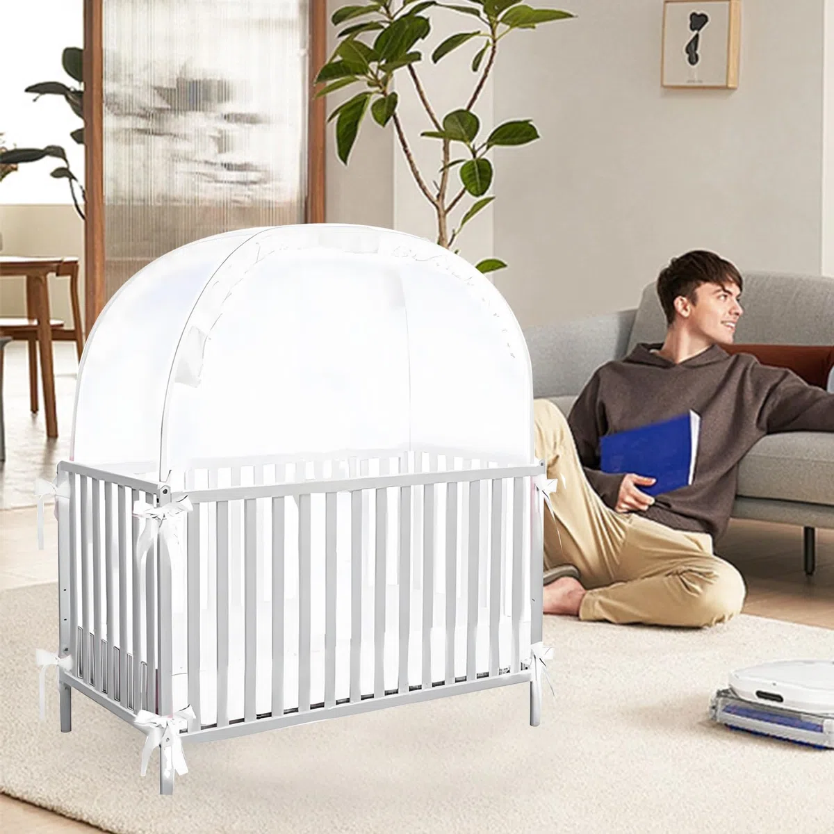per culla, copertura per culla pop-up, baldacchino in rete, rete traspirante, telaio in acciaio, per bambini con protezione anti-salita per la cameretta dei bambini, per la sicurezza del