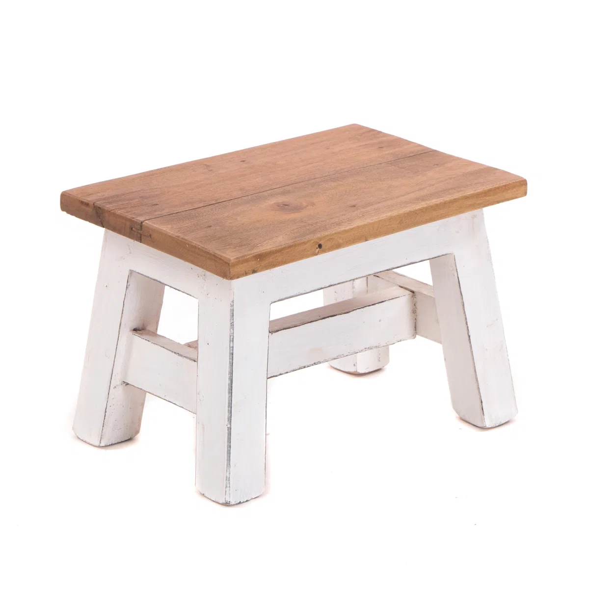 DESIGN DELIGHTS - Sgabello rustico Monte, 21 x 30 x 20 cm (altezza x larghezza x profondità), in legno di mogano riciclato, colore: 06, bianco rustico