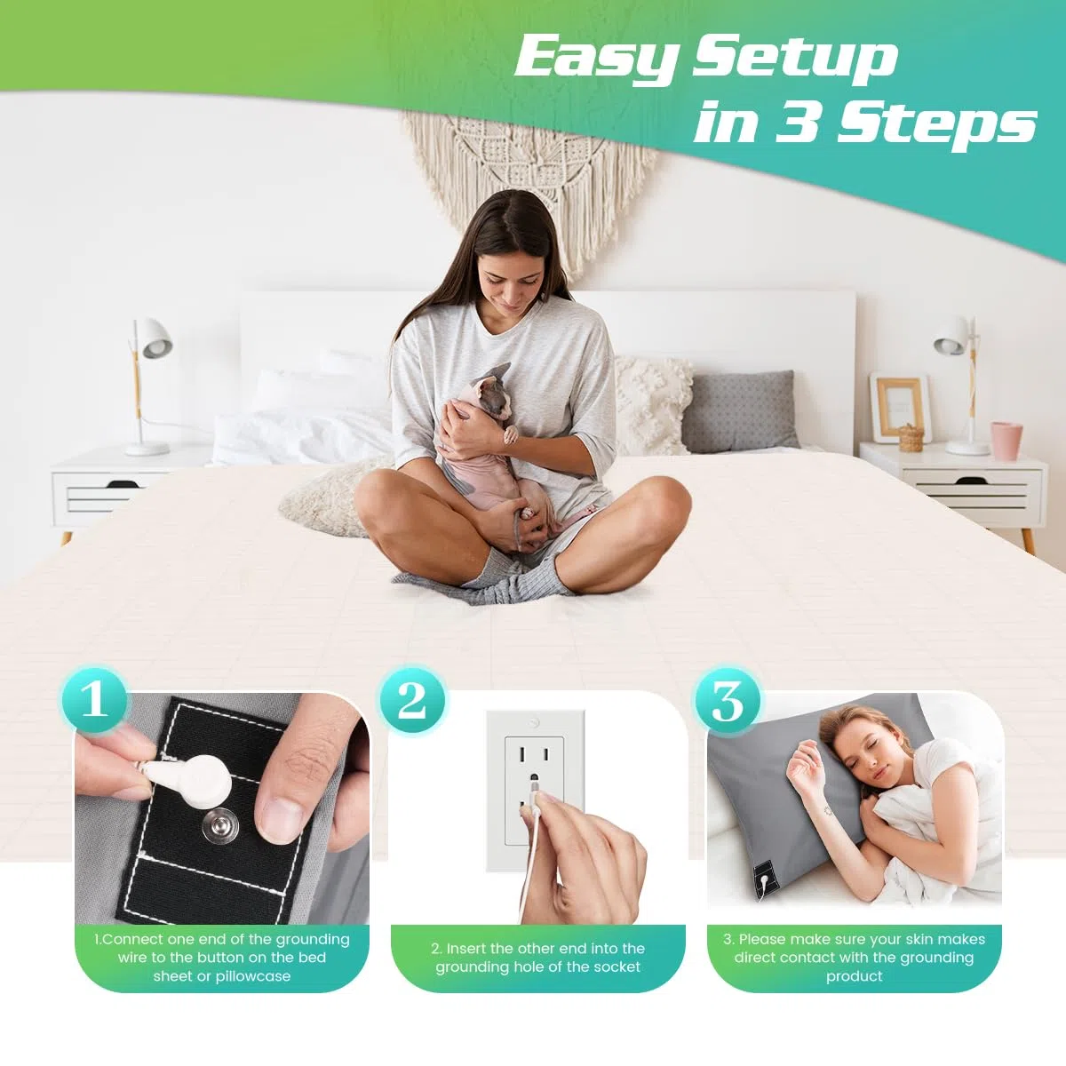 Grounding Sheet - Lenzuolo per letto a terra con cavo di messa a terra, per un sonno migliore (68 x 132 cm)