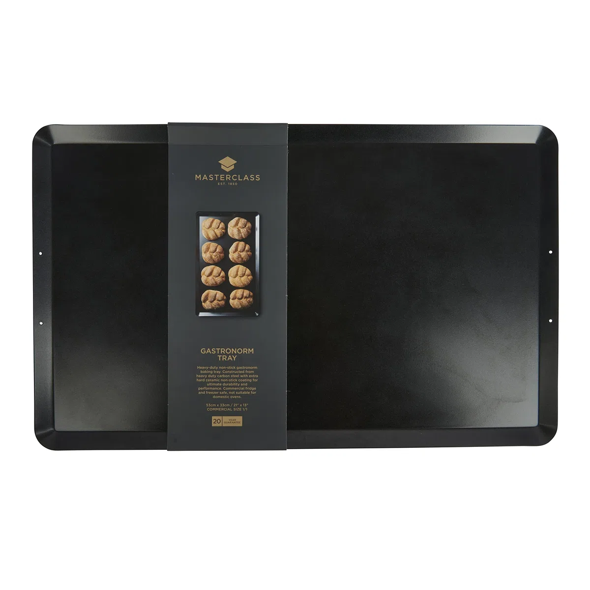 MasterClass Teglia commerciale con antiaderente PTFE, PFOA e BPA, acciaio al carbonio da 1,2 mm, formato gastronorm 1/1 (53 x 33 cm), nero