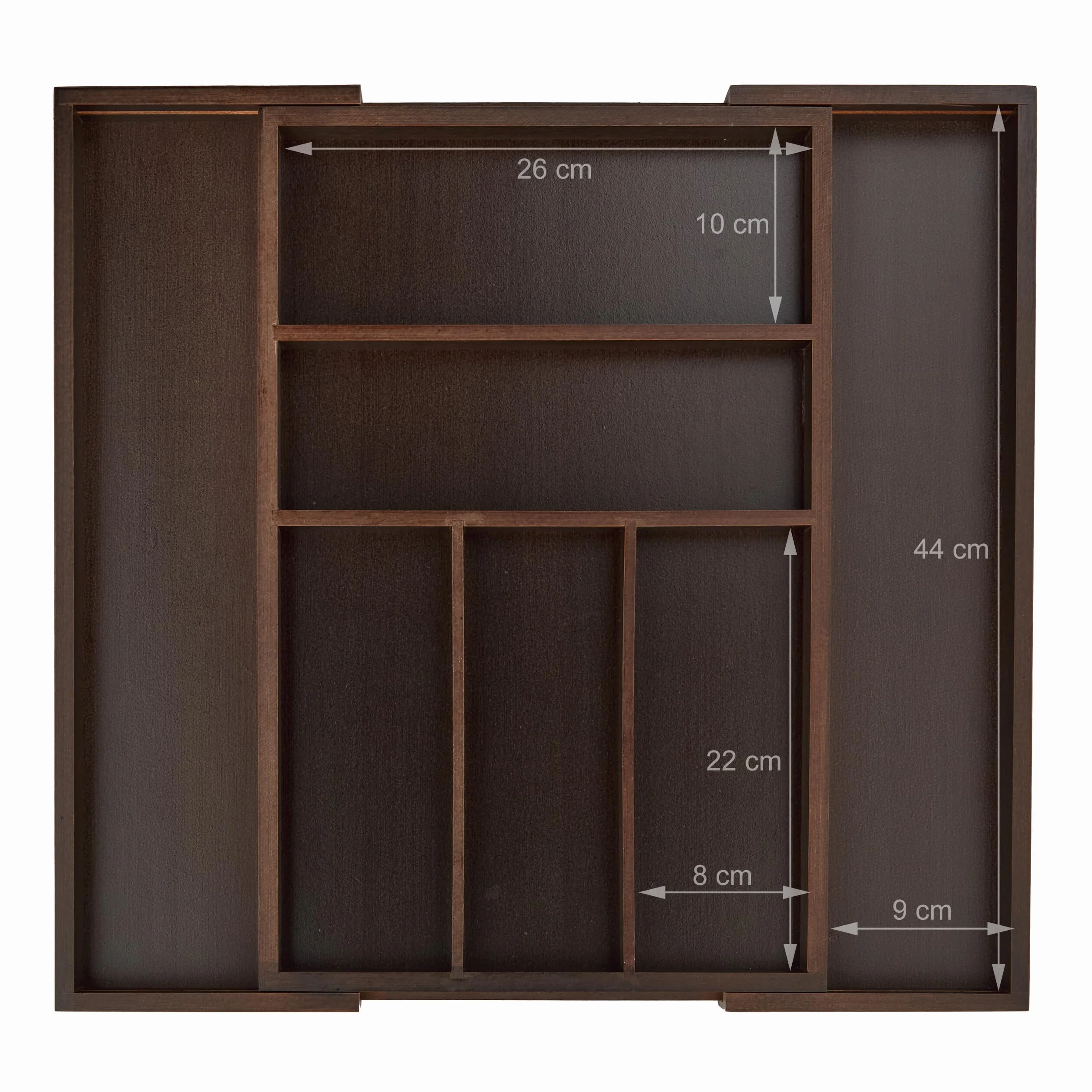 Relaxdays Portaposate da Cassetto, Estraibile Larghezza Var., da 5 a 7 Scomparti in Bambù HLP: 5x48x46 cm, Marrone Scuro
