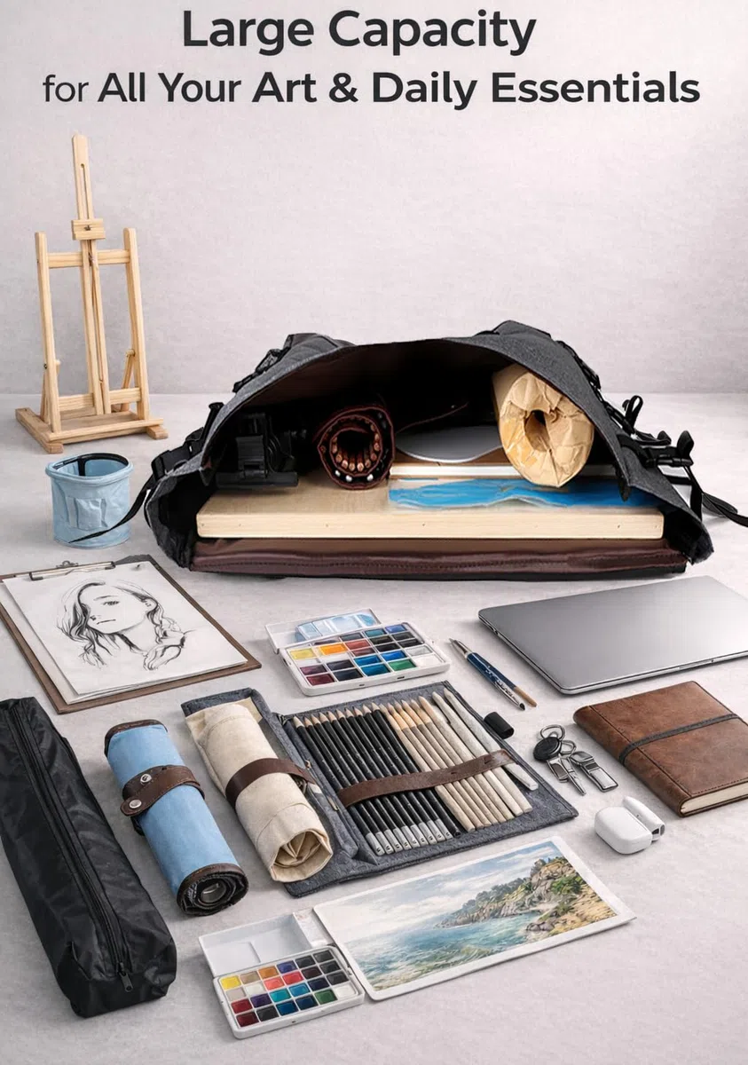 YMTECH Zaino impermeabile grande per artisti – Borsa portadisegni multiuso con scomparti per tele, fogli A2/A3, perfetta per scuola d’arte e viaggio