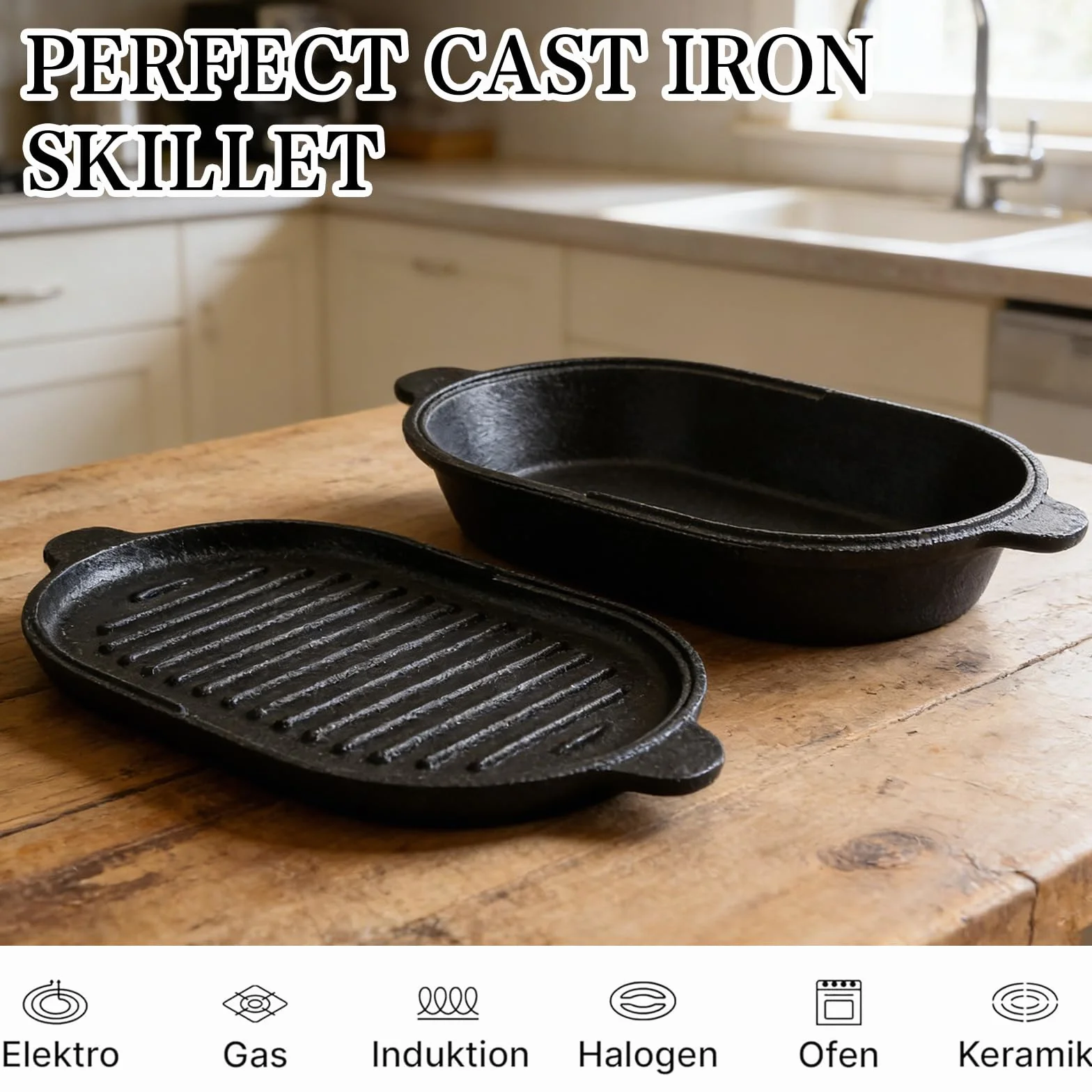Pentola ovale 2 in 1 in ghisa, 23 cm, 2 l, con coperchio per pane, cast Iron Pot