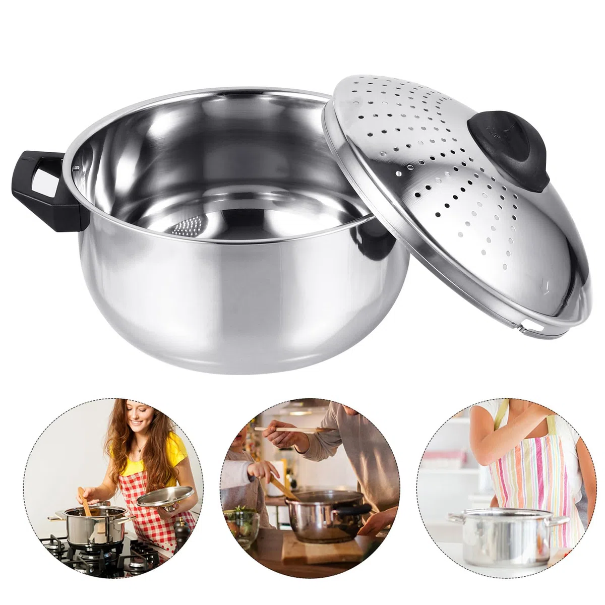 Garvalon Pentola Per Pasta in Acciaio Inossidabile Con Coperchio E Scolapasta Integrato Cuoci Noodles Rapido Leggero E Portatile Adatta Per Fornello Induzione