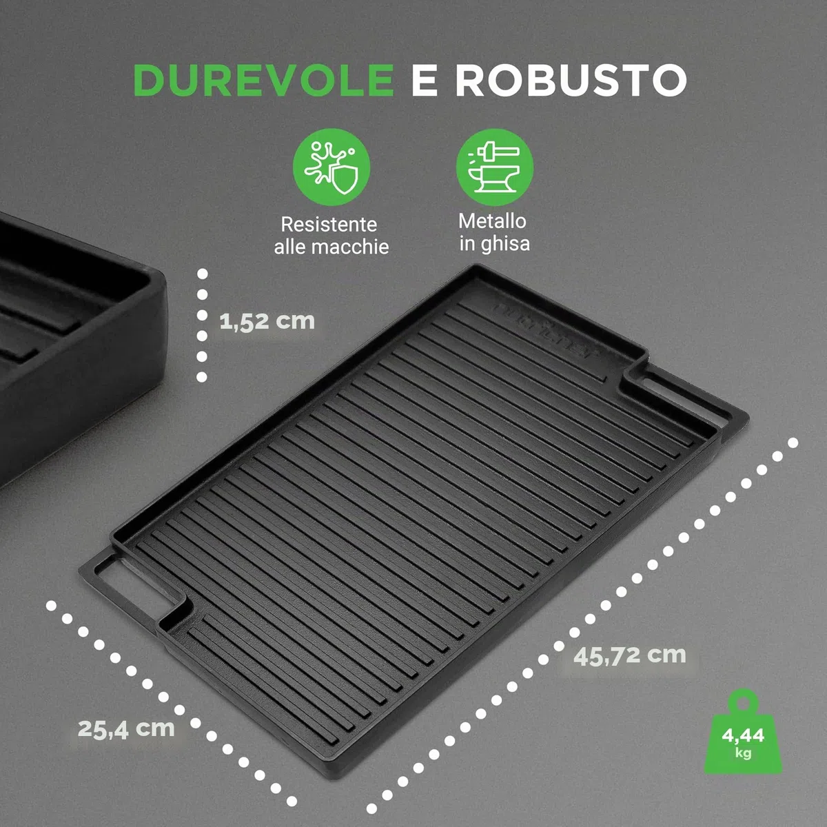 NutriChef Griglia in Ghisa Reversibile 45,72 Centimetri, Piastra per Grigliare, Pressa per Hamburger con Guanto in Silicone, Compatibile con Gas e Induzione
