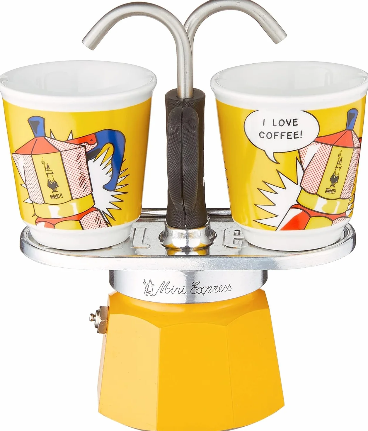 Bialetti Mini Express Colore Giallo, Caffettiera + 2 Bicchierini