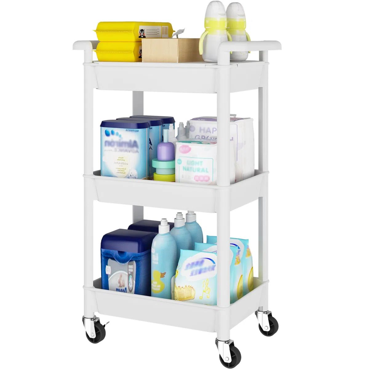 Steehoom Carrello portautensili a 3 livelli con piano superiore di copertura, carrello mobile con ruote bloccabili, carrello portaoggetti multifunzione per ufficio, bagno, cucina, giardino, lavanderia